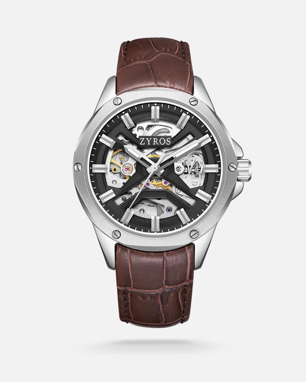 ZYROS Kahverengi Deri Kordon Automatic Erkek Saati
