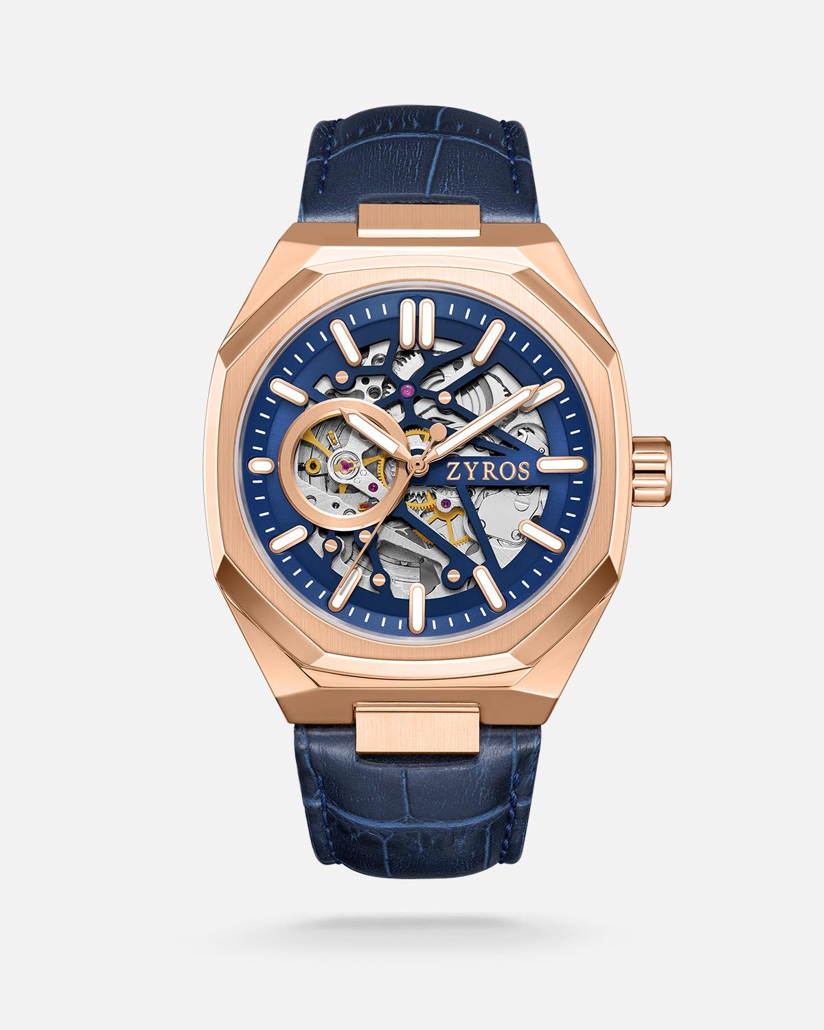 ZYROS mavi Deri Kordon Automatic Erkek Saati