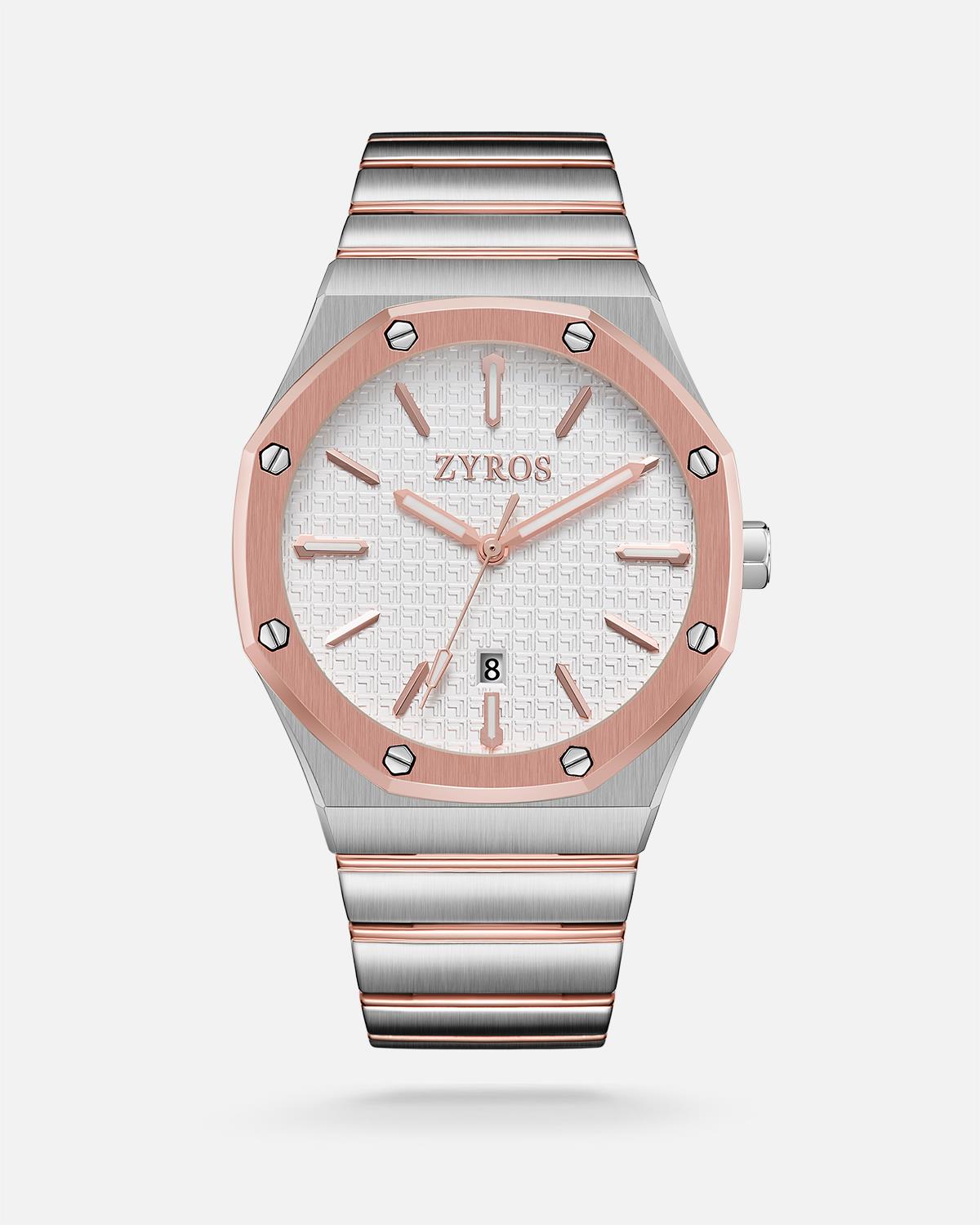 ZYROS Silver / Rose  Çelik Kordon Exclusive Erkek Saati 