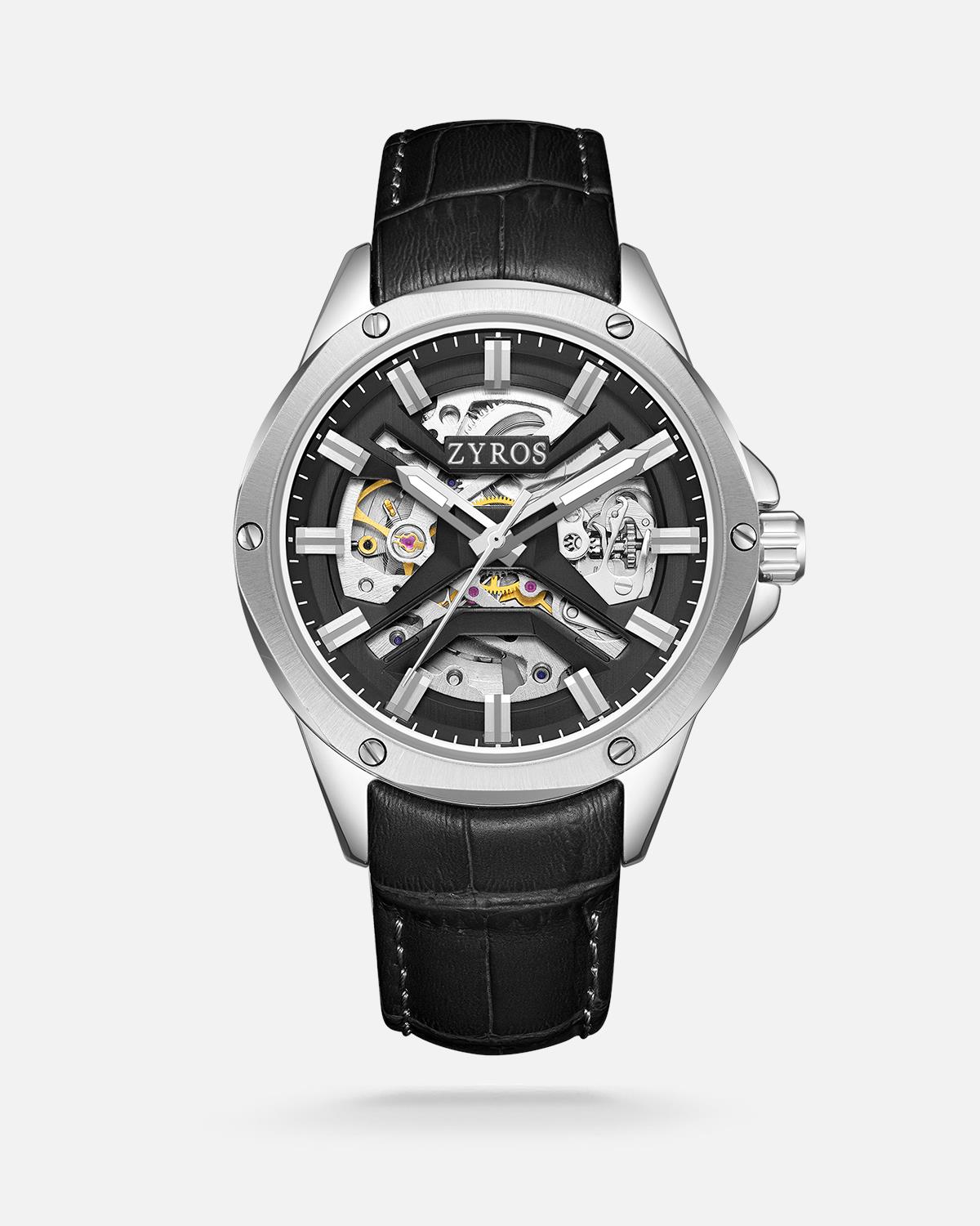 ZYROS Siyah Deri Kordon Automatic Erkek Saati