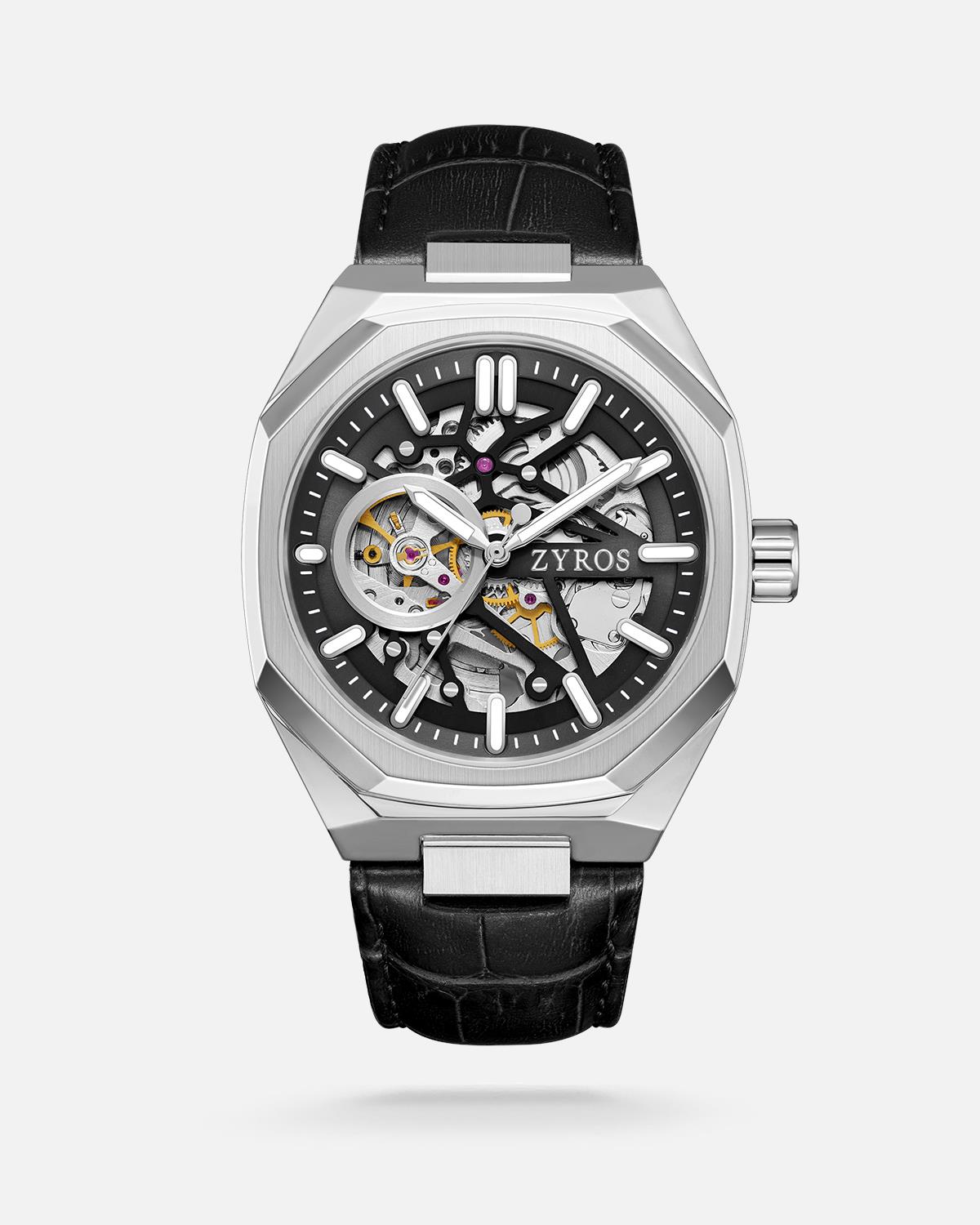 ZYROS Siyah Deri Kordon Automatic Erkek Saati