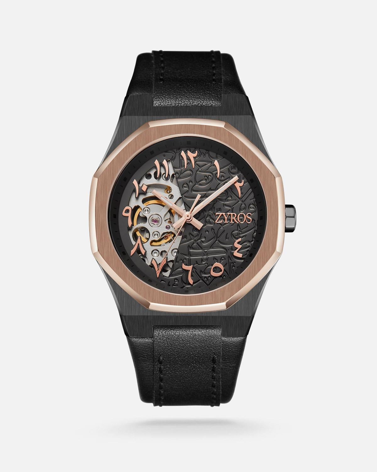 ZYROS Siyah Deri  Kordon Automatic Erkek Saati 