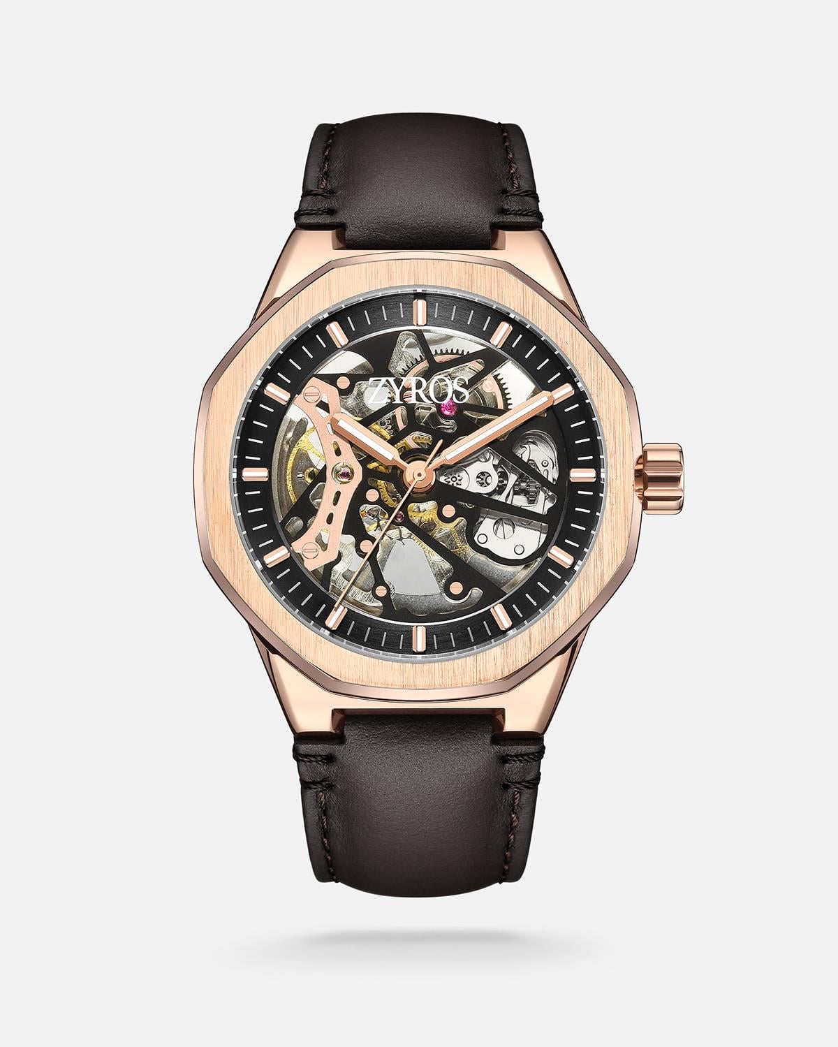 ZYROS Siyah Deri Kordon Automatic Erkek Saati 