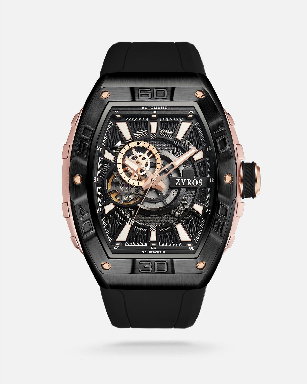 ZYROS Siyah Silikon Kordon Automatic Erkek Saati 