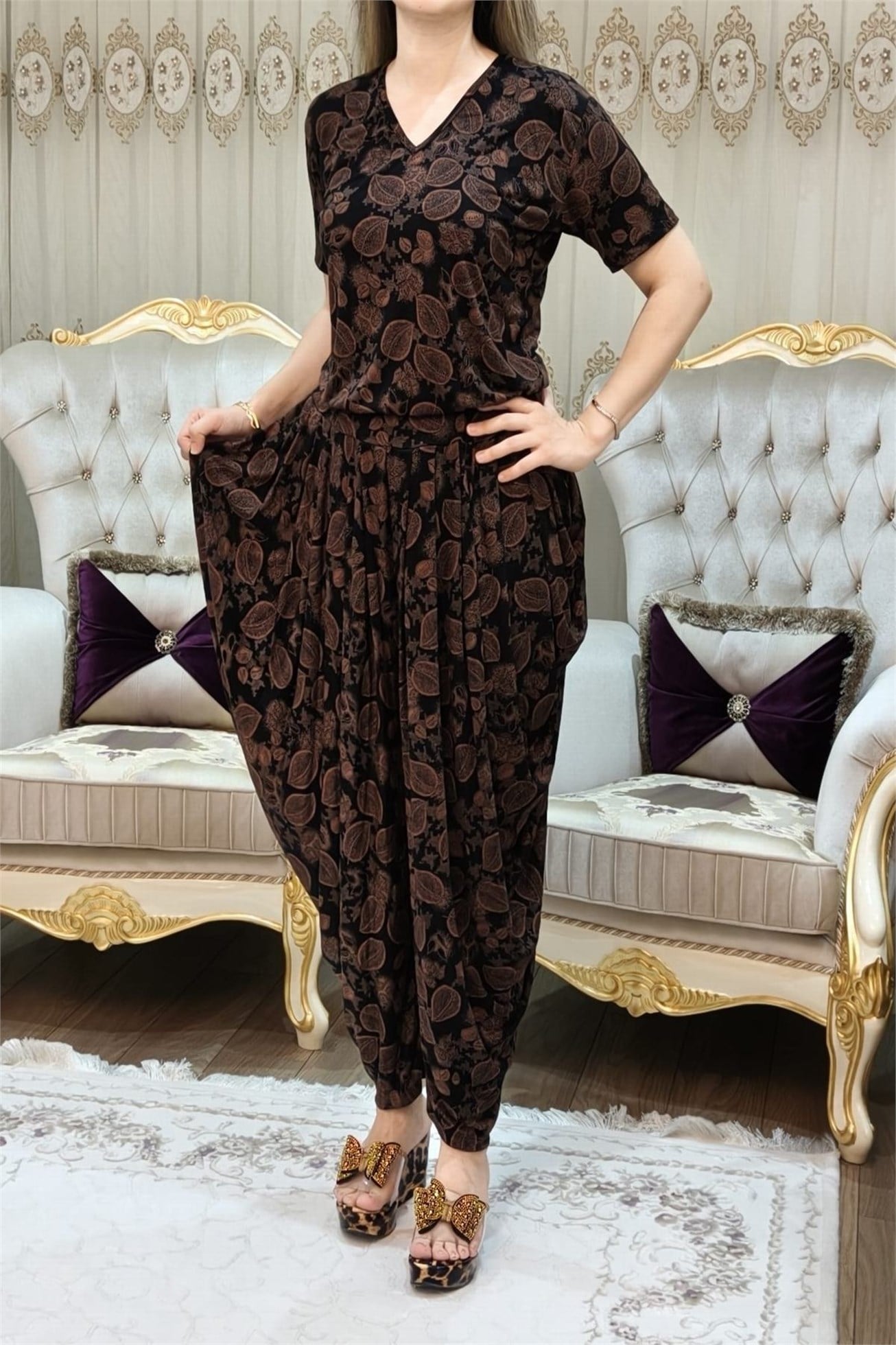 Desenli Arnavut Şalvar Bluz Takımı Model 4