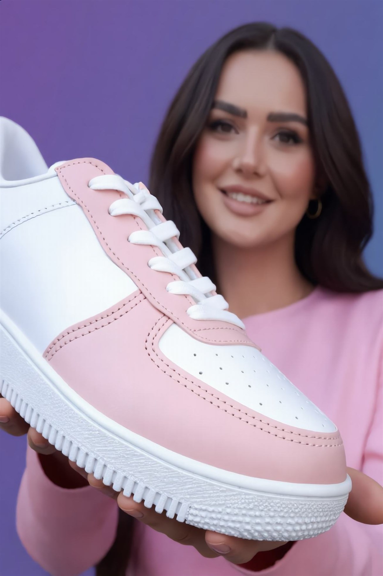 Günlük Kullanıma Uygun İkonik Pembe-Beyaz Kadın Sneaker