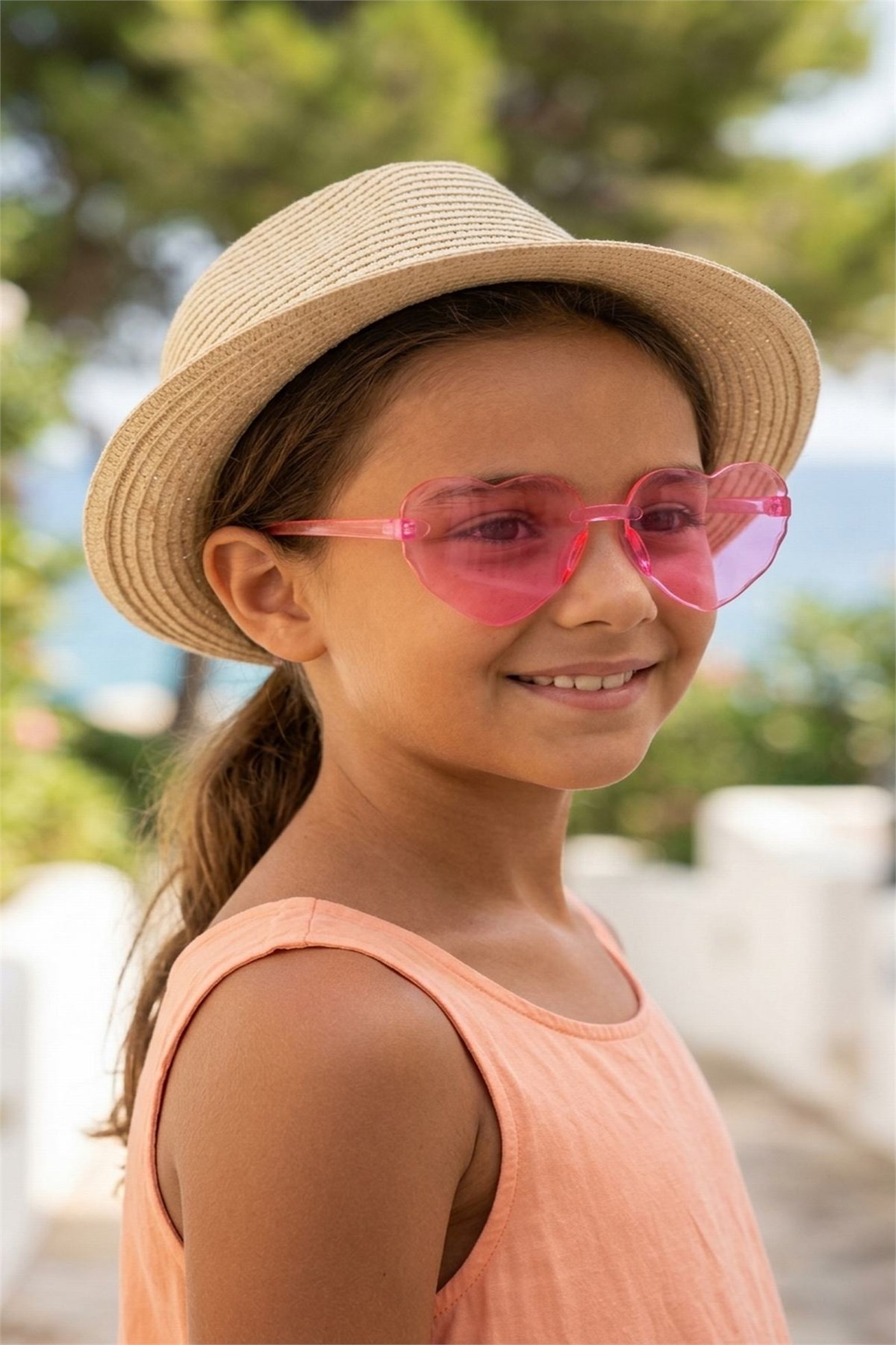 Sevimli Kalp Tasarımlı Pembe Renkli Unisex Çocuk Güneş Gözlüğü
