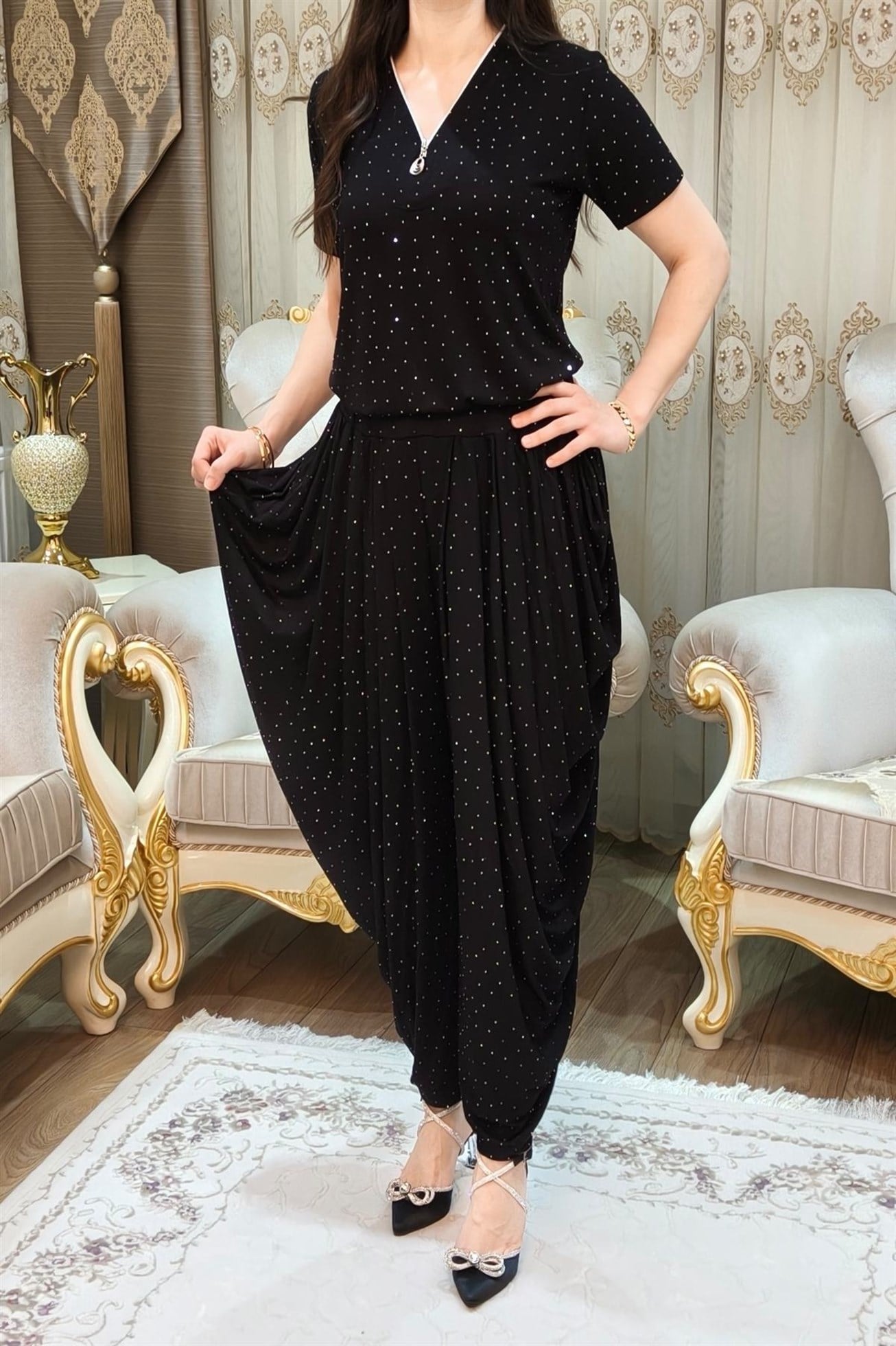 Siyah Bluz Arnavut Şalvar Pantolon Takımı