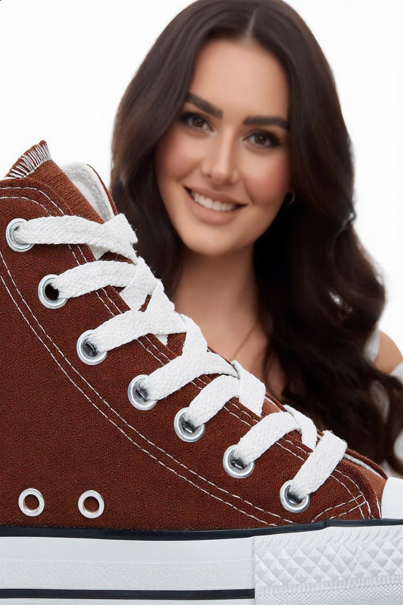 Taba Süet Yüksek Konçlu Bilekli Kadın Sneaker