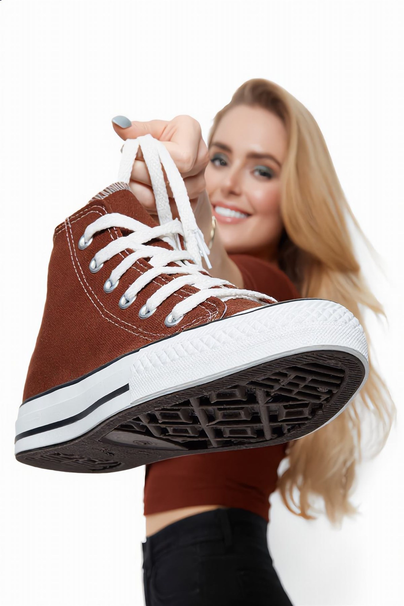 Taba Süet Yüksek Konçlu Bilekli Kadın Sneaker