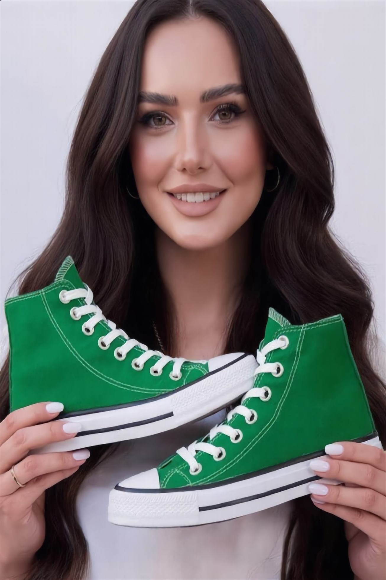Yeşil Süet Yüksek Konçlu Bilekli Kadın Sneaker