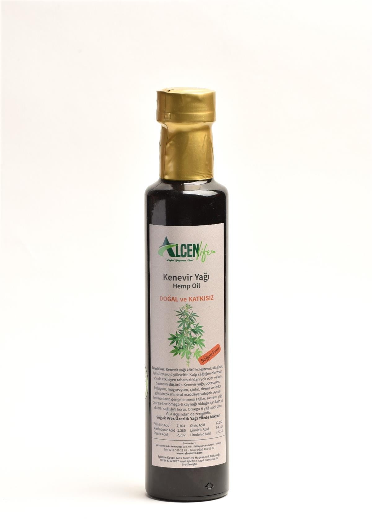 Alcenlife Doğal Kenevir Yağı 250 cc. Soğuk Sıkım