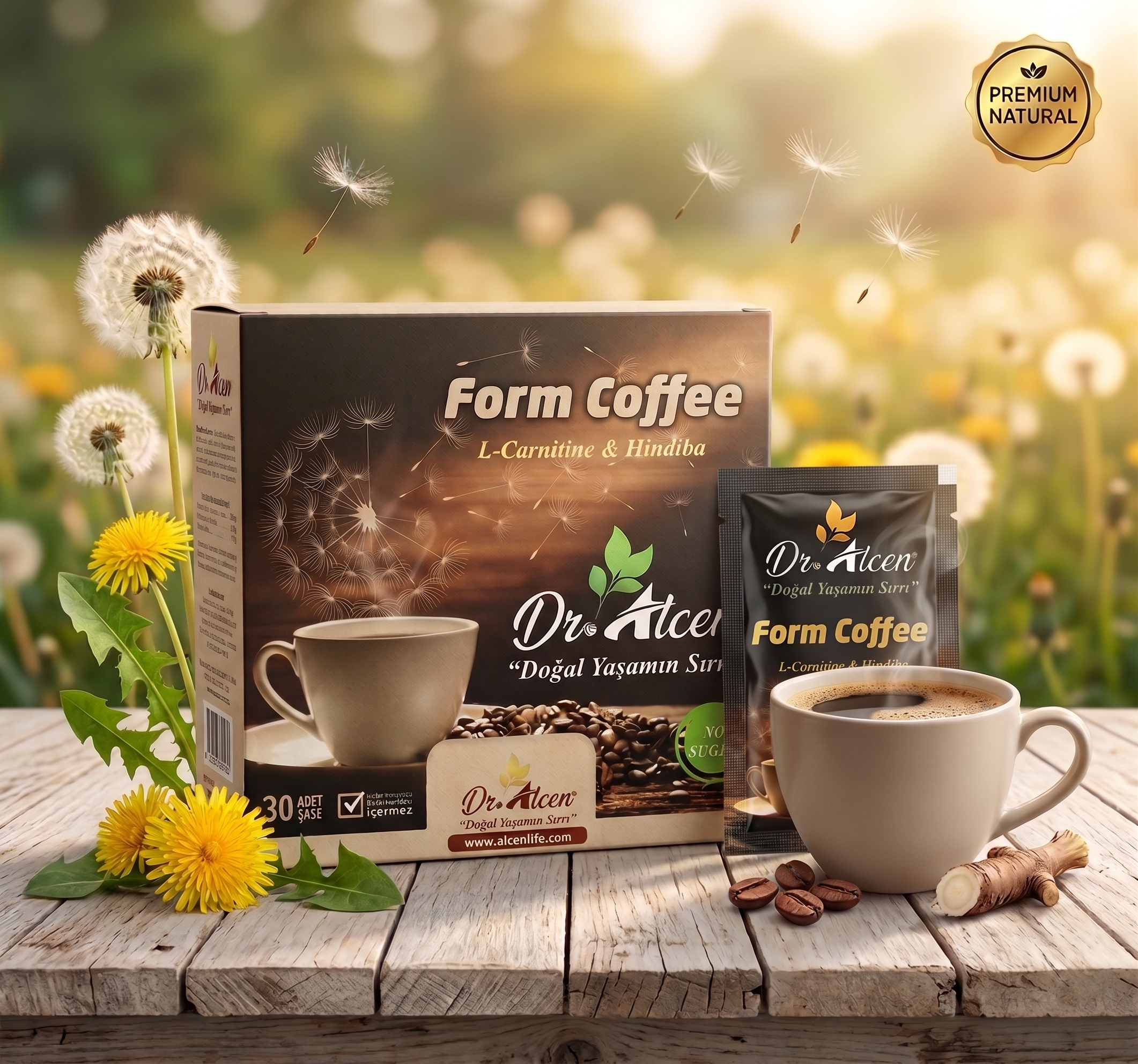 Dr. Alcen L-Karnitin ve Hindiba İlaveli Doğal Form Kahve (30 Şase)