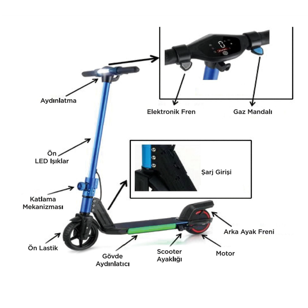 Onvo Elektrikli Çocuk Scooterı Kx-01 Mavi