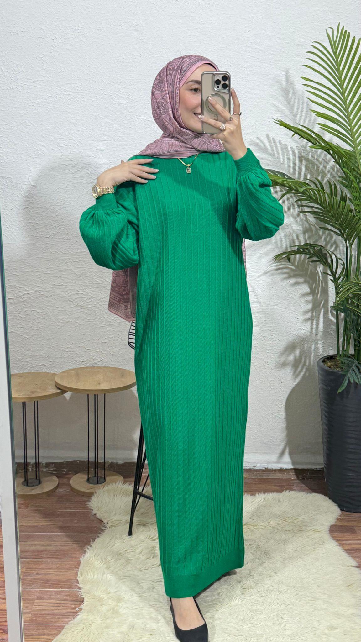 Balon Kol Fitilli Triko Elbise