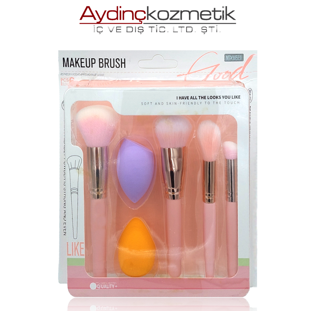 İthal Aksesuar Beuty 6 Parça Makyaj Fırça ve Sünger Seti