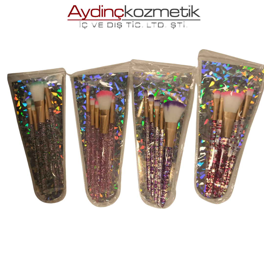 İthal Aksesuar Renkli Simli 5'Li Makyaj Fırçası