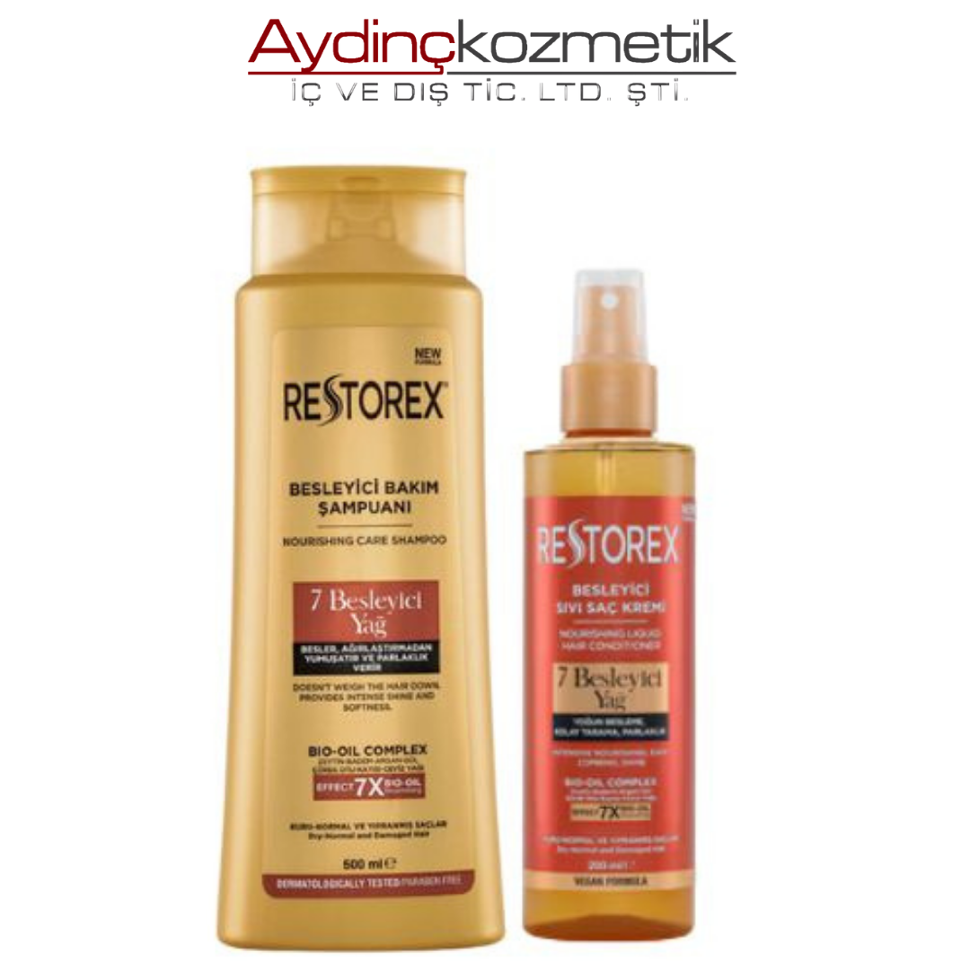 Restorex 7 Besleyici Yağ Besleyici Saç Bakım Şampuanı 500 ml + Sıvı Saç Kremi 7 Besleyici Yağ 200 ml