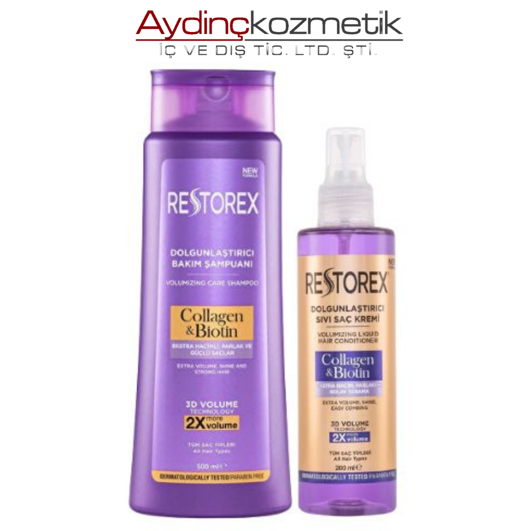 Restorex Kolajen & Biotin Dolgunlaştırıcı Sıvı Saç Bakım Kremi 200 ml + Dolgunlaştırıcı Sıvı Saç Bakım Kremi 200 ml