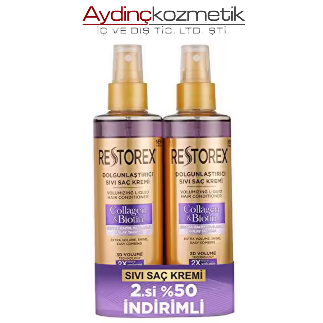 Restorex Sıvı Saç Kremi 200 Ml + 200 Ml Biotin ve Collagen Extra Hacim ve Parlaklık Kolay Tarama