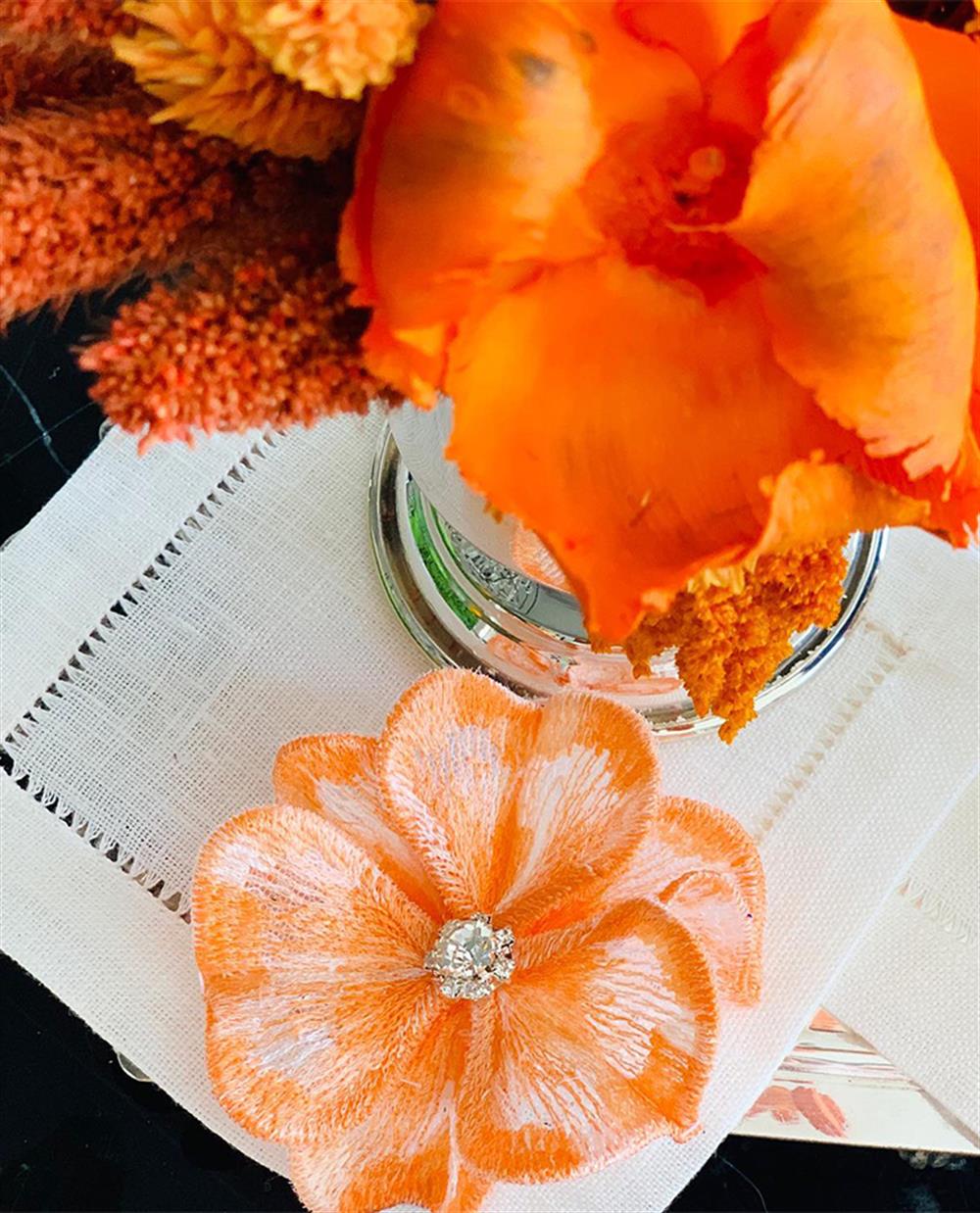 3 -d Flower Linen Coaster (with fastener )