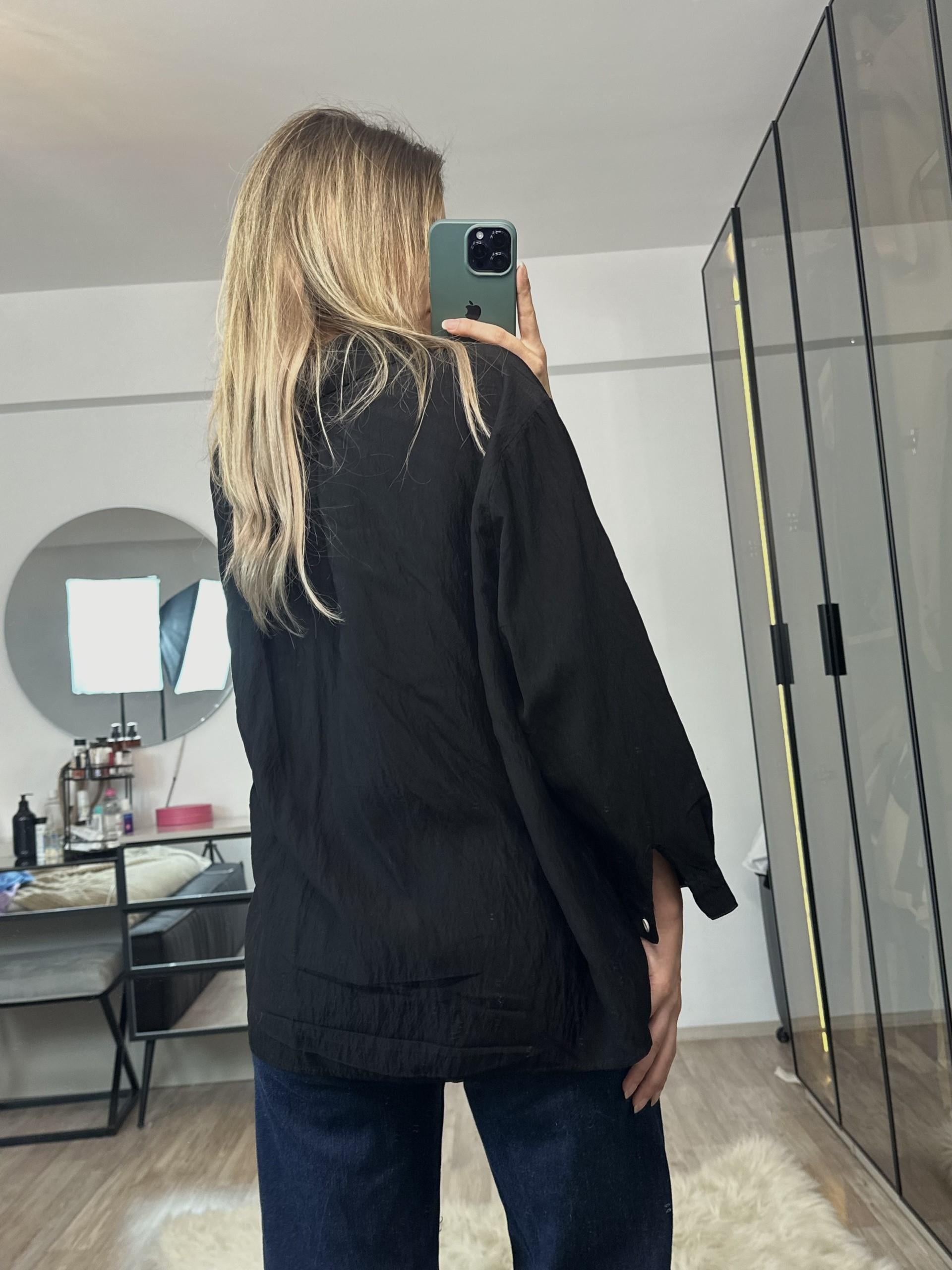 Alberta Siyah Çift Cepli Oversize Gömlek