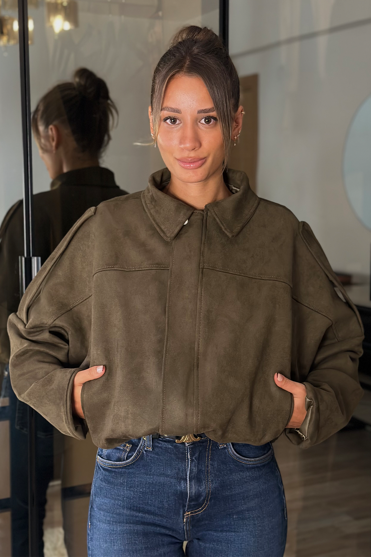 Alice Oversize Haki Bomber Viral Süet Ceket