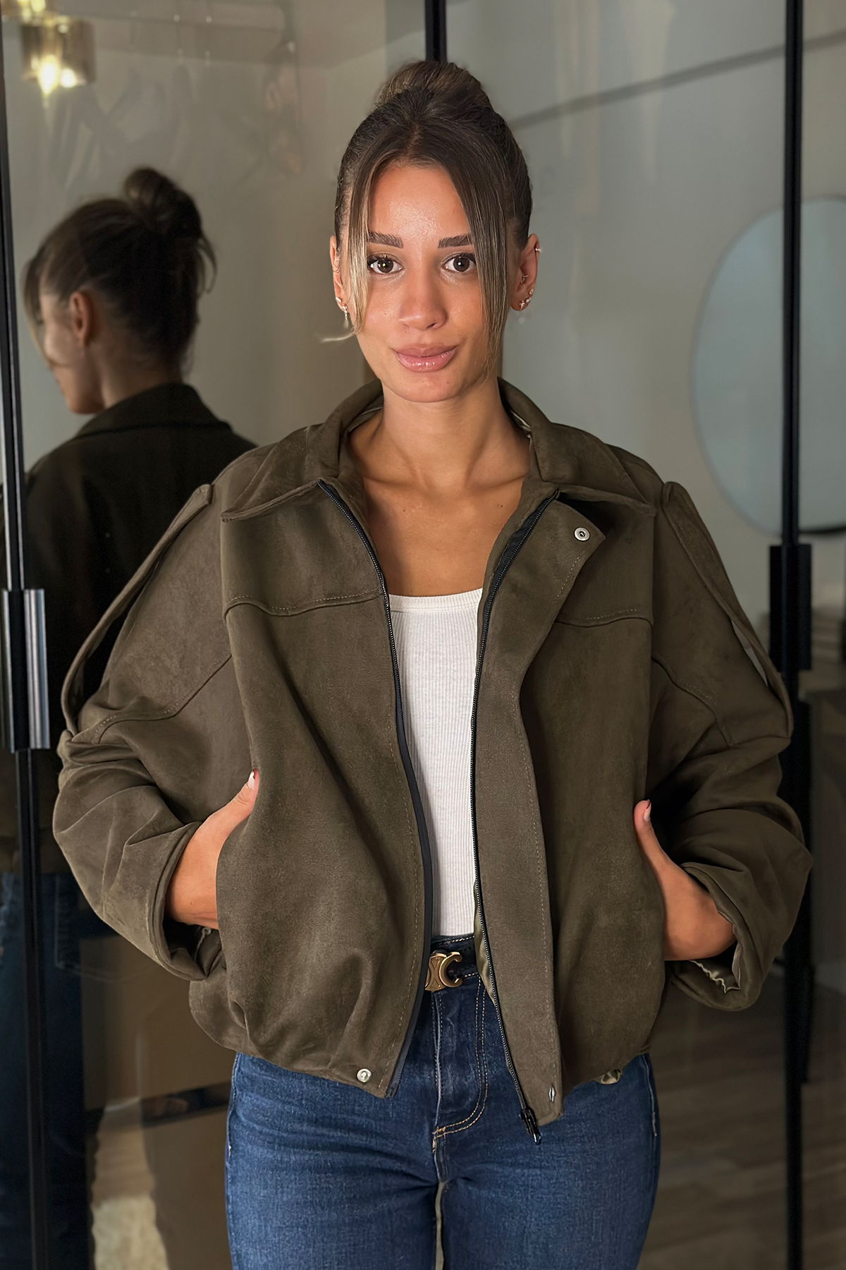 Alice Oversize Haki Bomber Viral Süet Ceket