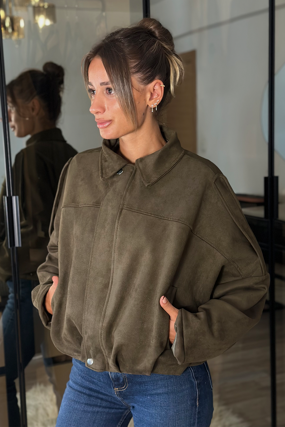Alice Oversize Haki Bomber Viral Süet Ceket