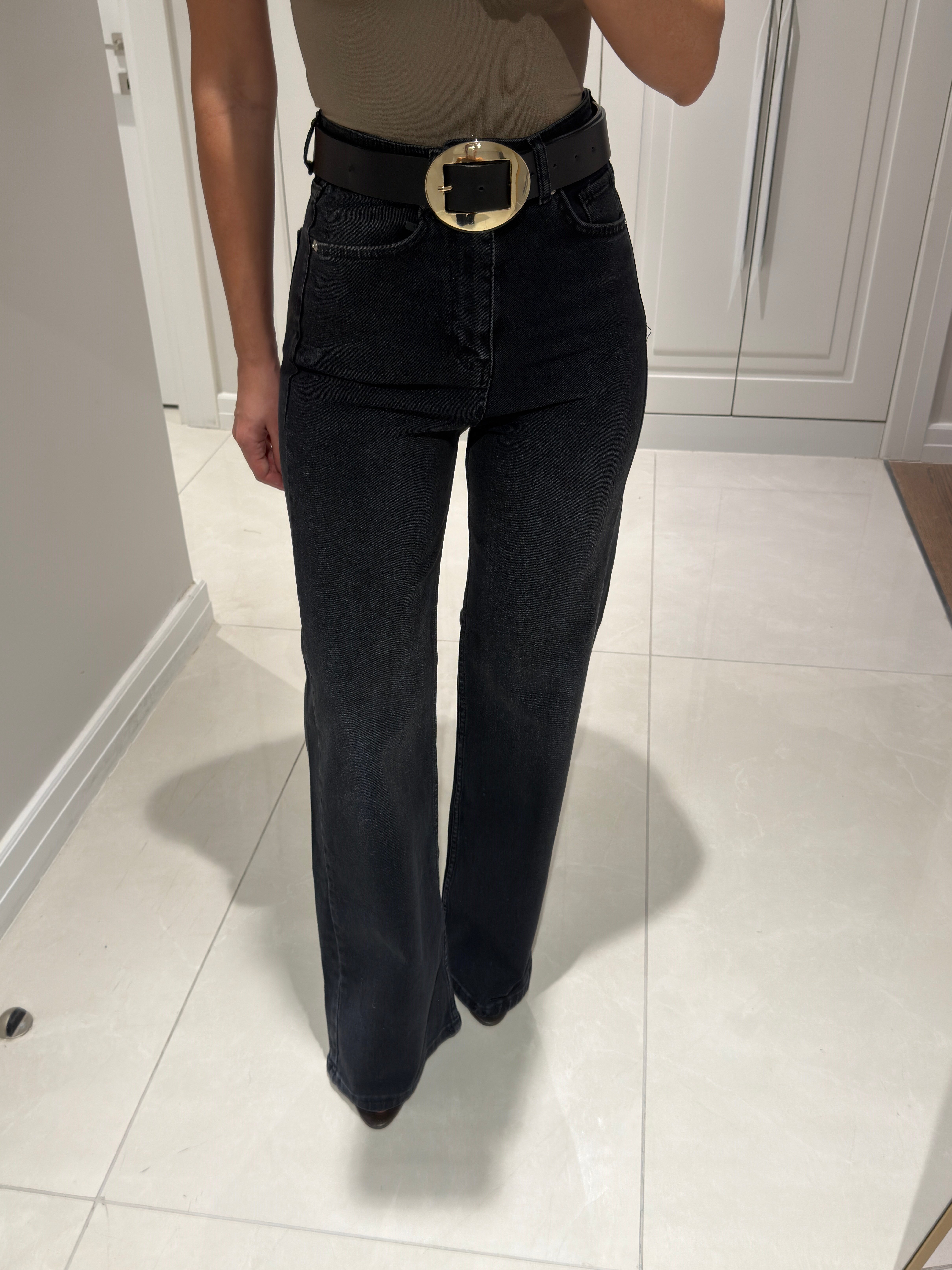 Arya Antrasit Yüksek Bel Wide Leg Jean