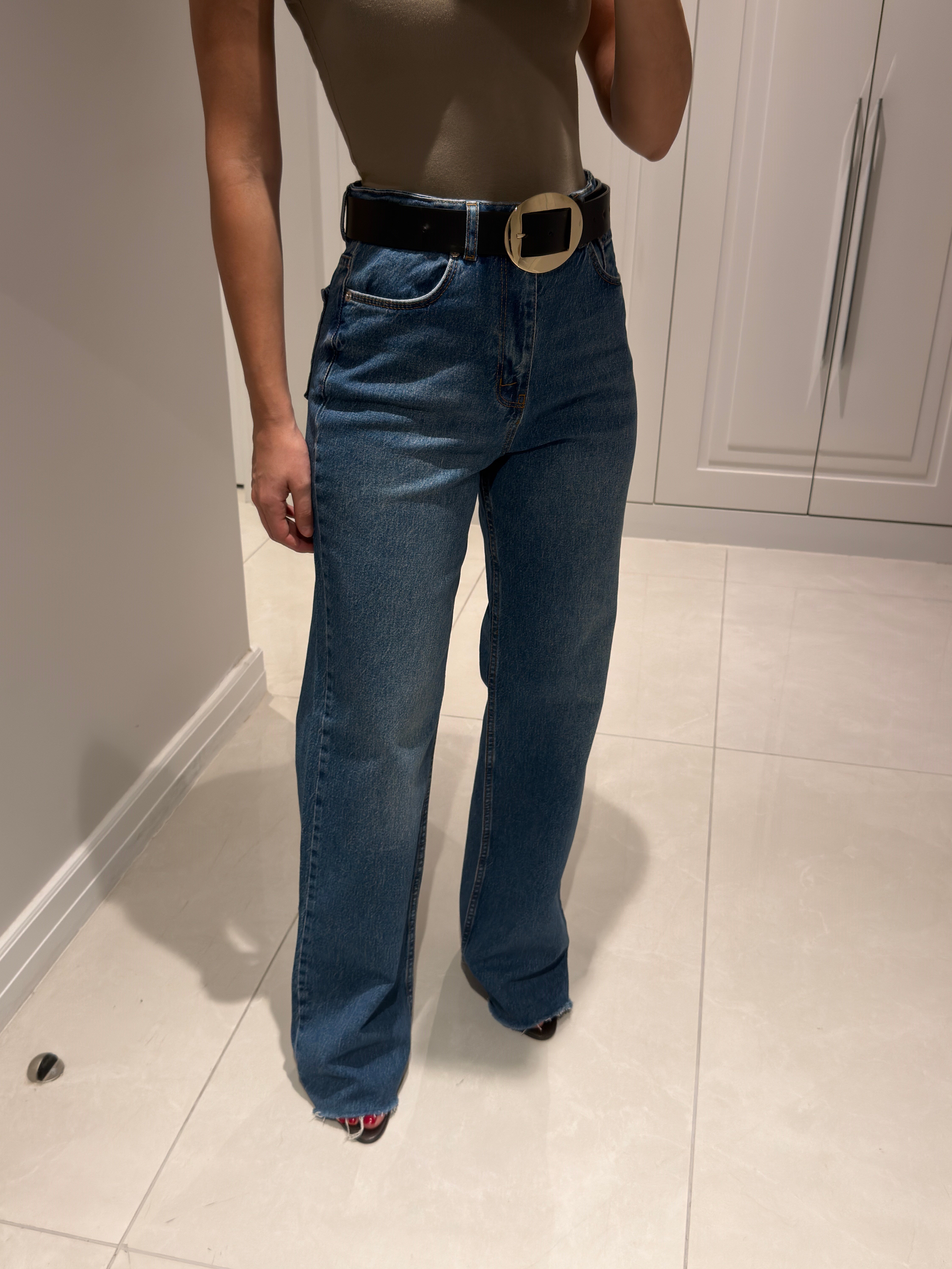 Arya Orta Mavi Yüksek Bel Wide Leg Jean