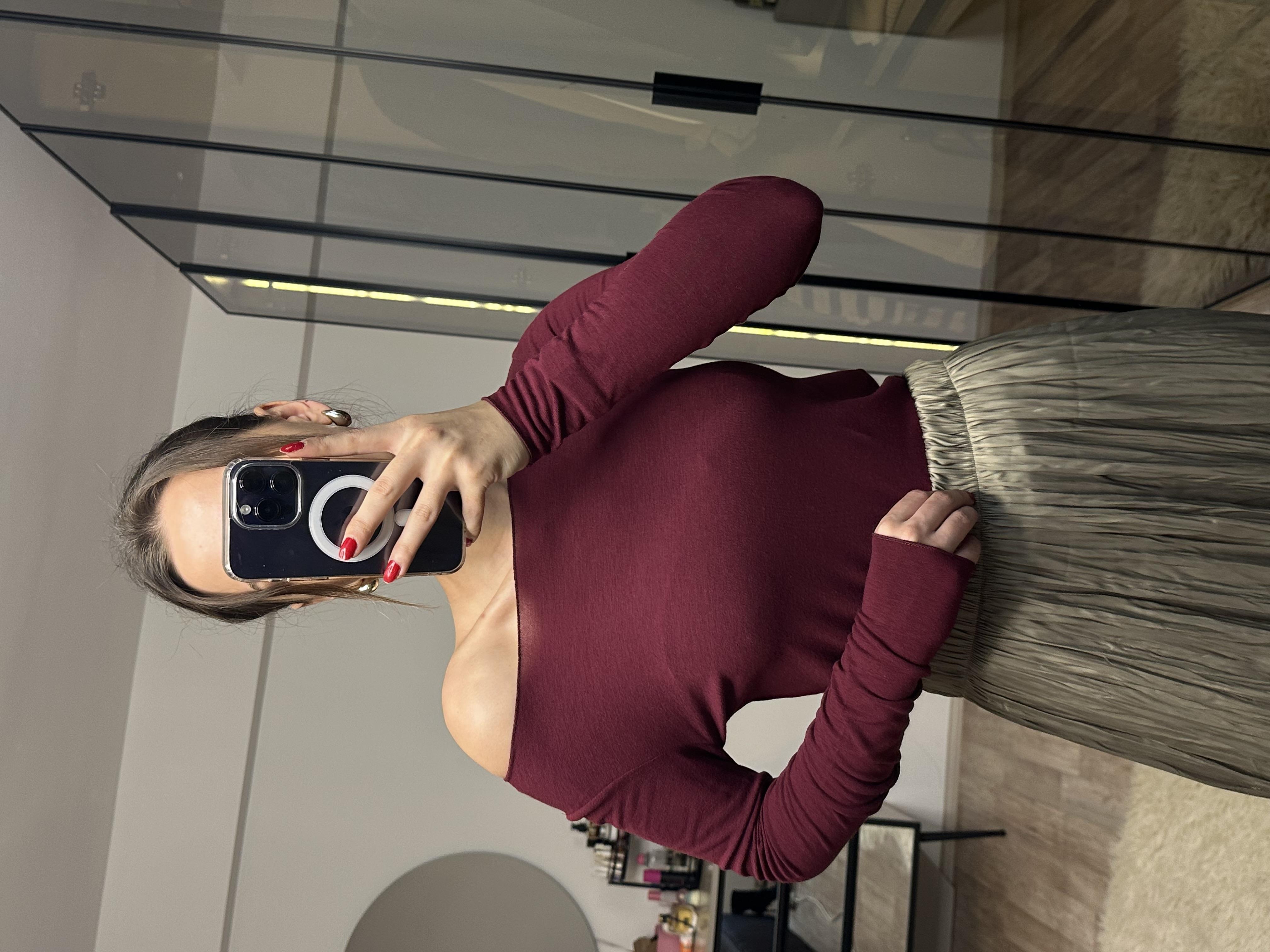 Bloom Bordo Massimo Kart Etiketli Kayık Yaka Bluz