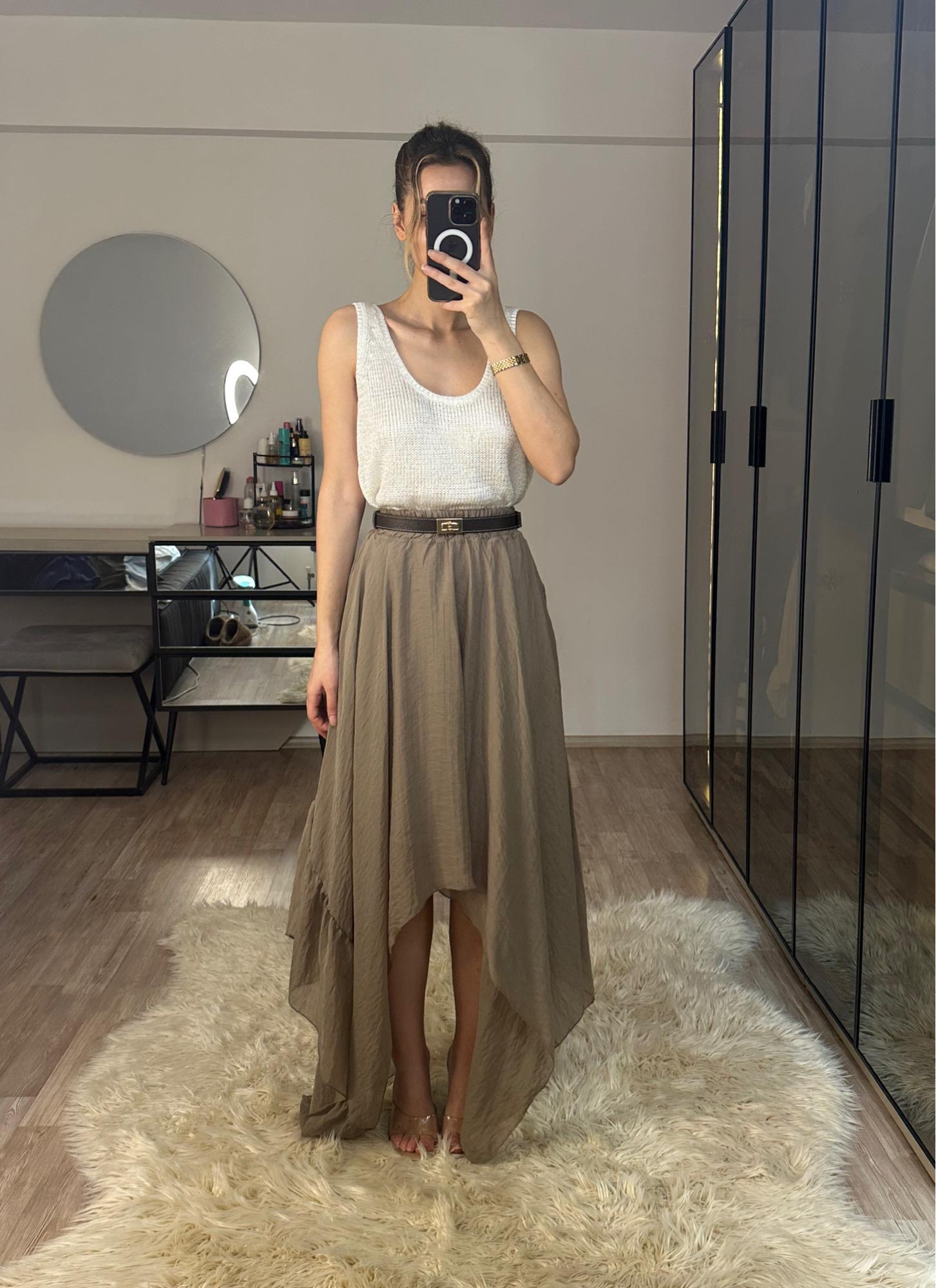 Boho Asimetrik Kesim Vizon Etek