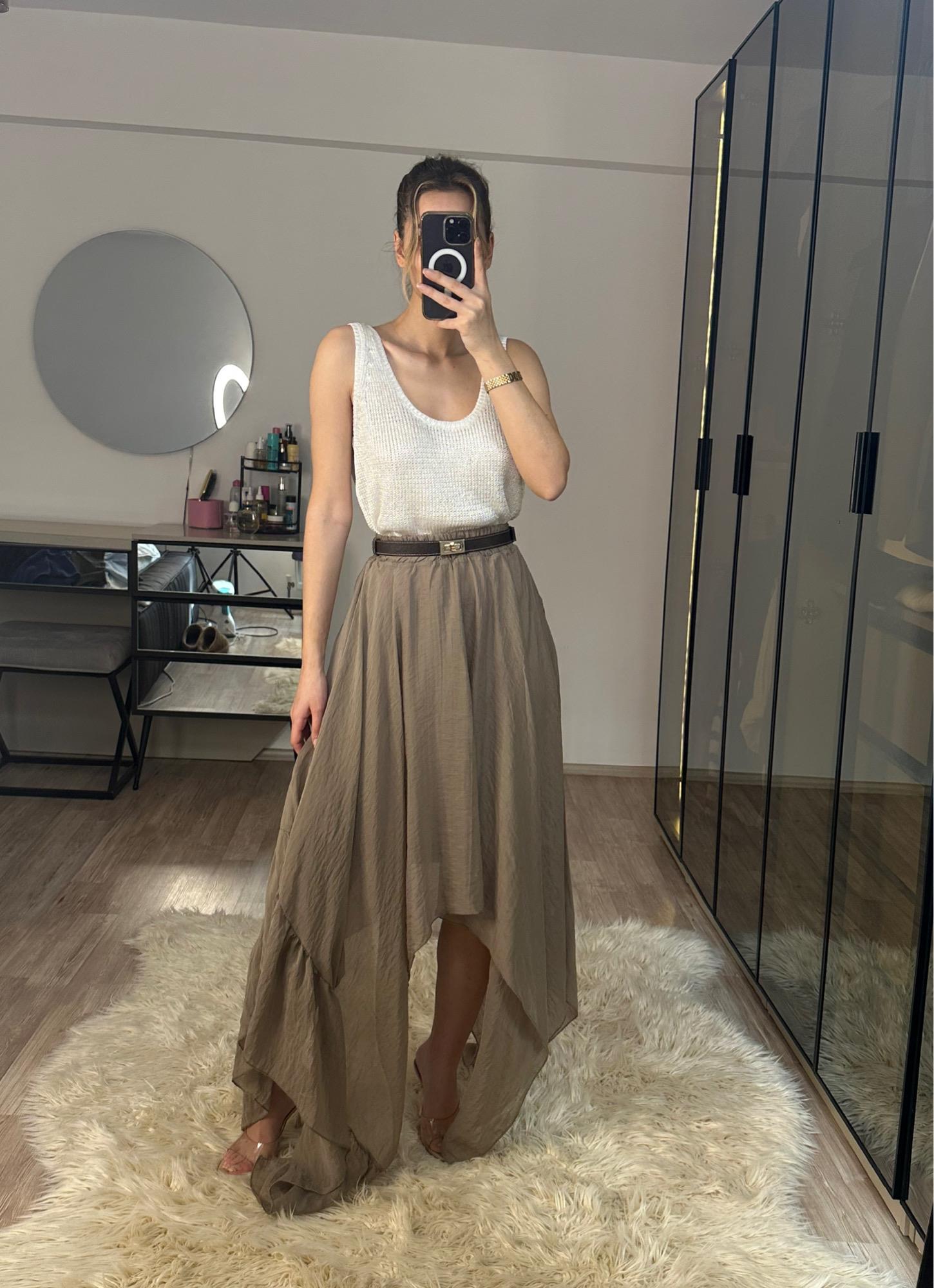 Boho Asimetrik Kesim Vizon Etek