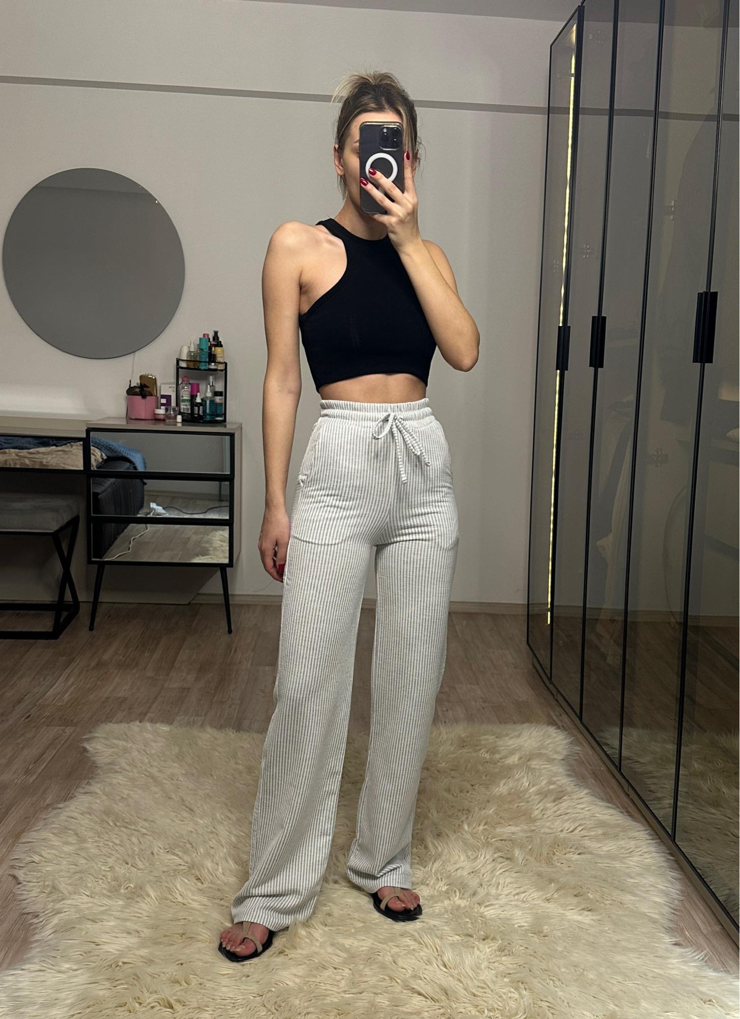 Briana Stradi Etiketli Ekru Müslin Kumaş Pantolon