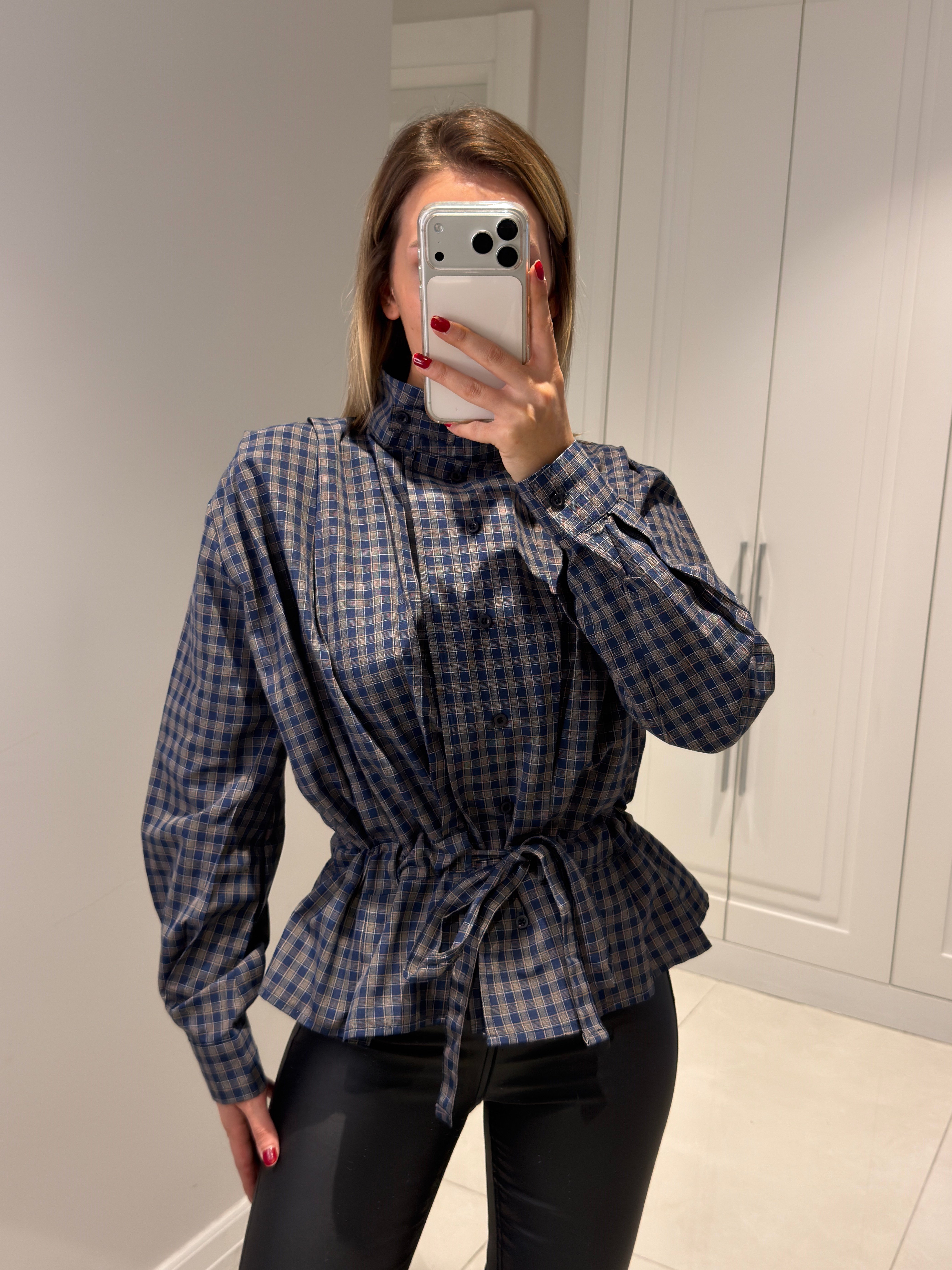 Celeste Ekose Dik Yaka Gömlek