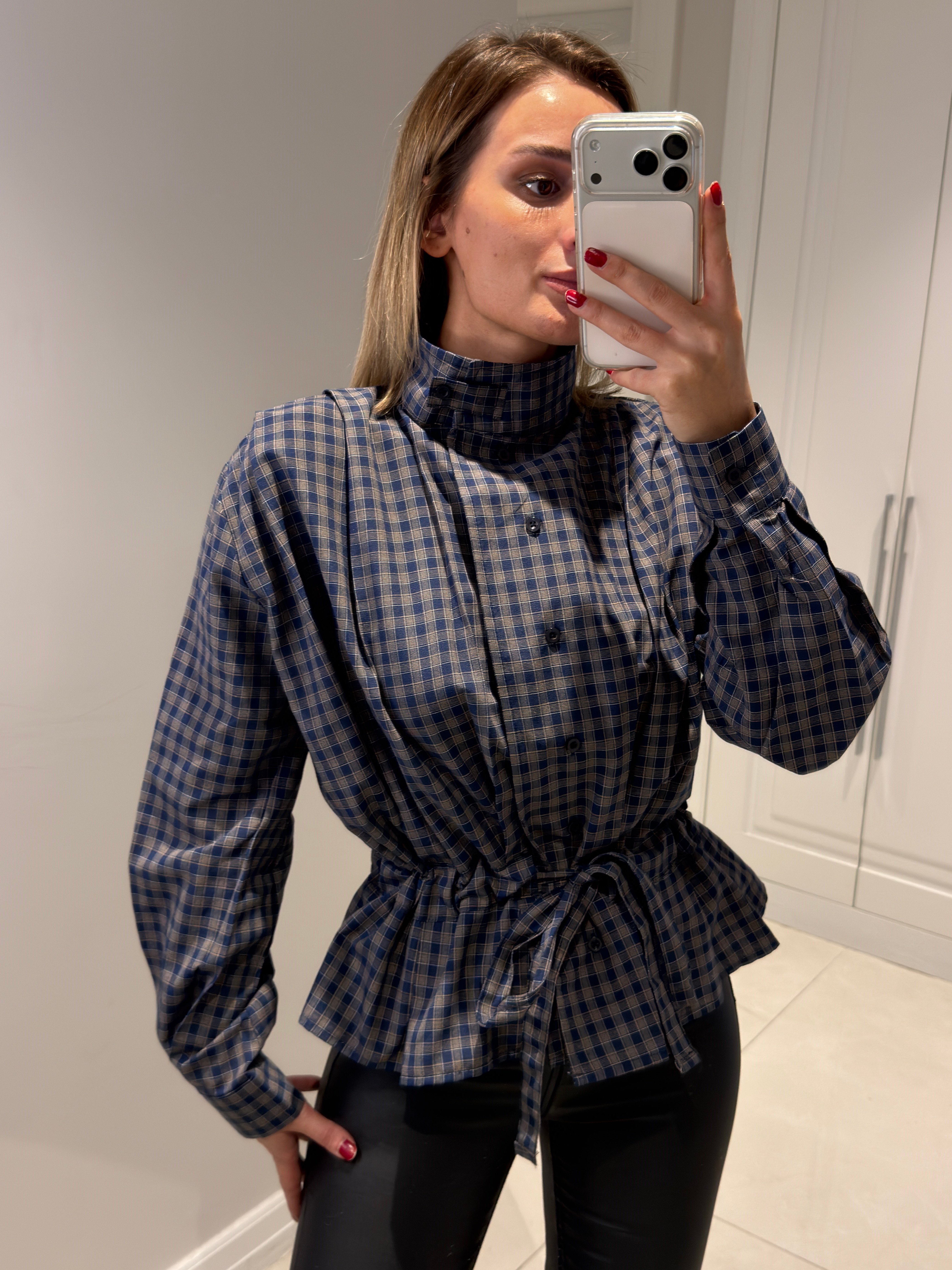 Celeste Ekose Dik Yaka Gömlek