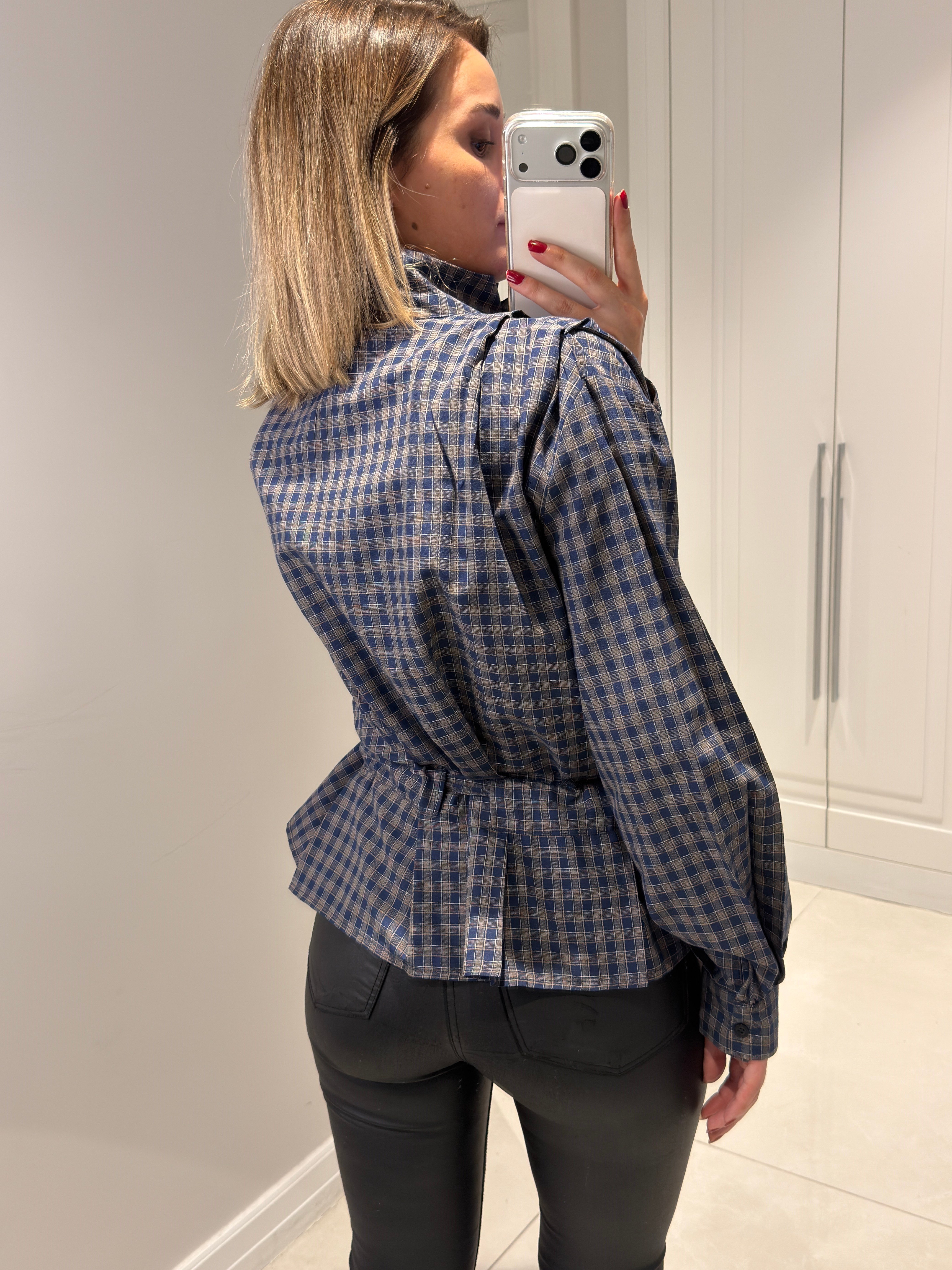 Celeste Ekose Dik Yaka Gömlek