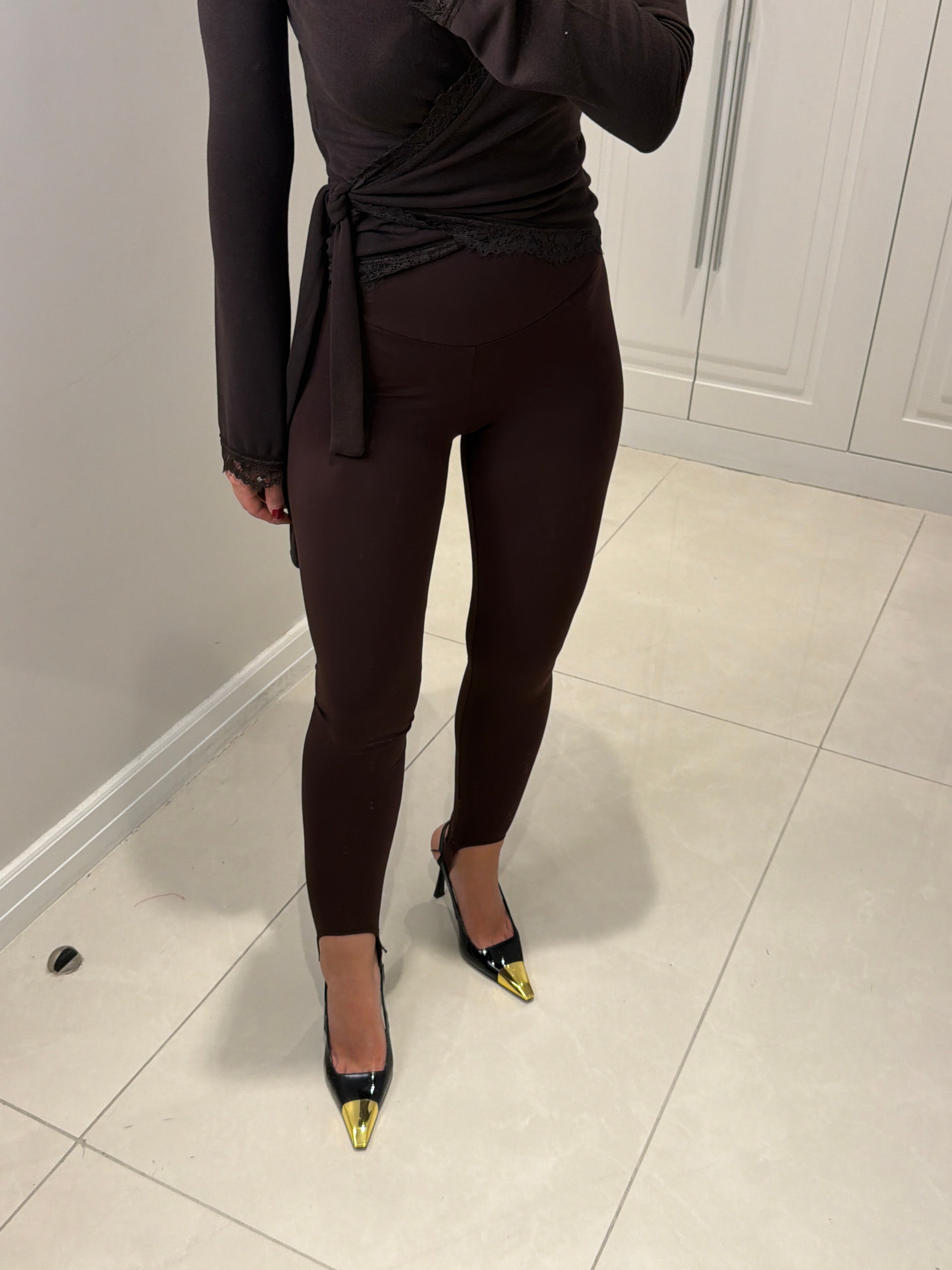 Darya Acı Kahve Paça Lastikli Toparlayıcı Yüksek Bel Tayt