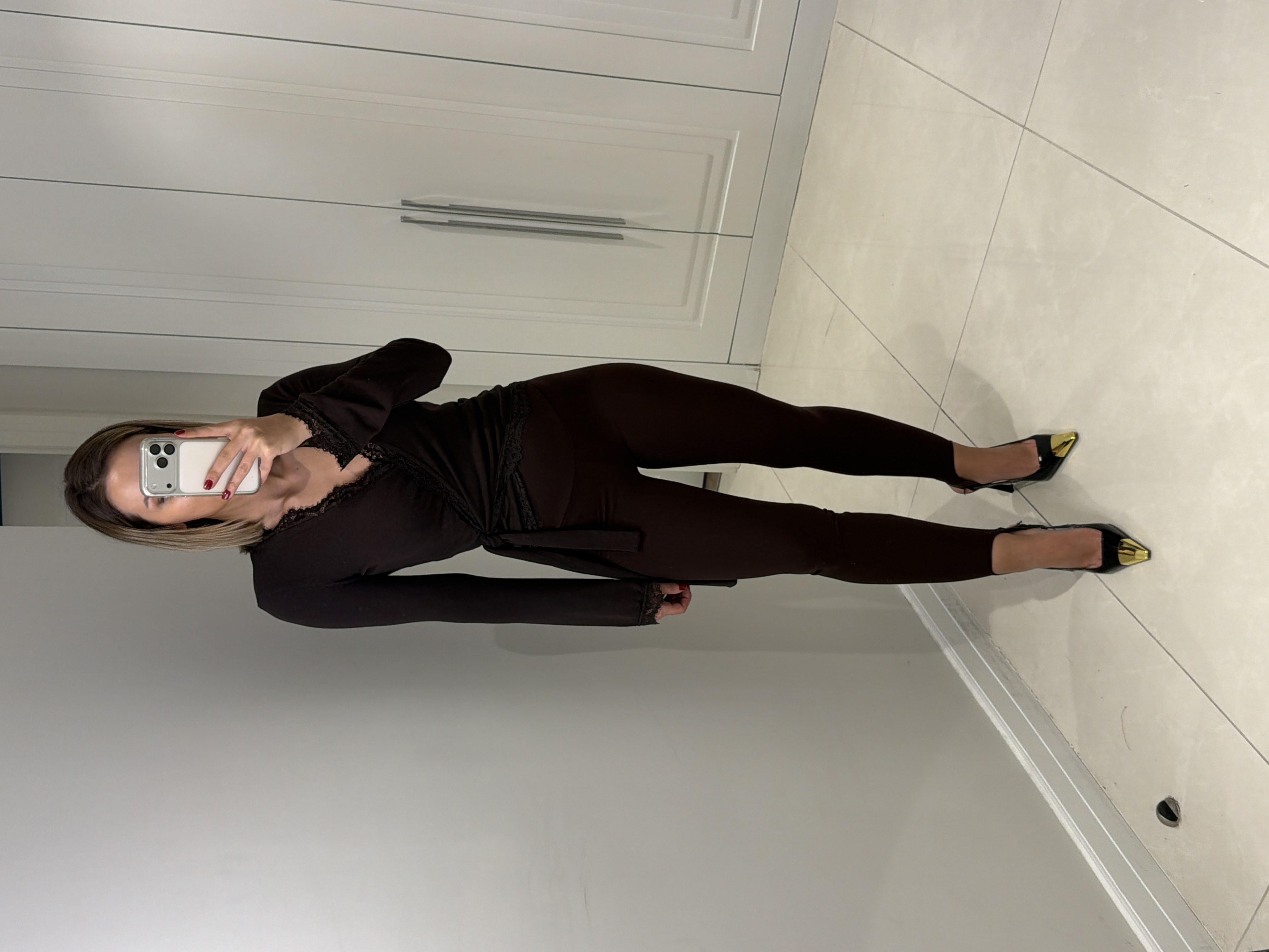 Darya Acı Kahve Paça Lastikli Toparlayıcı Yüksek Bel Tayt