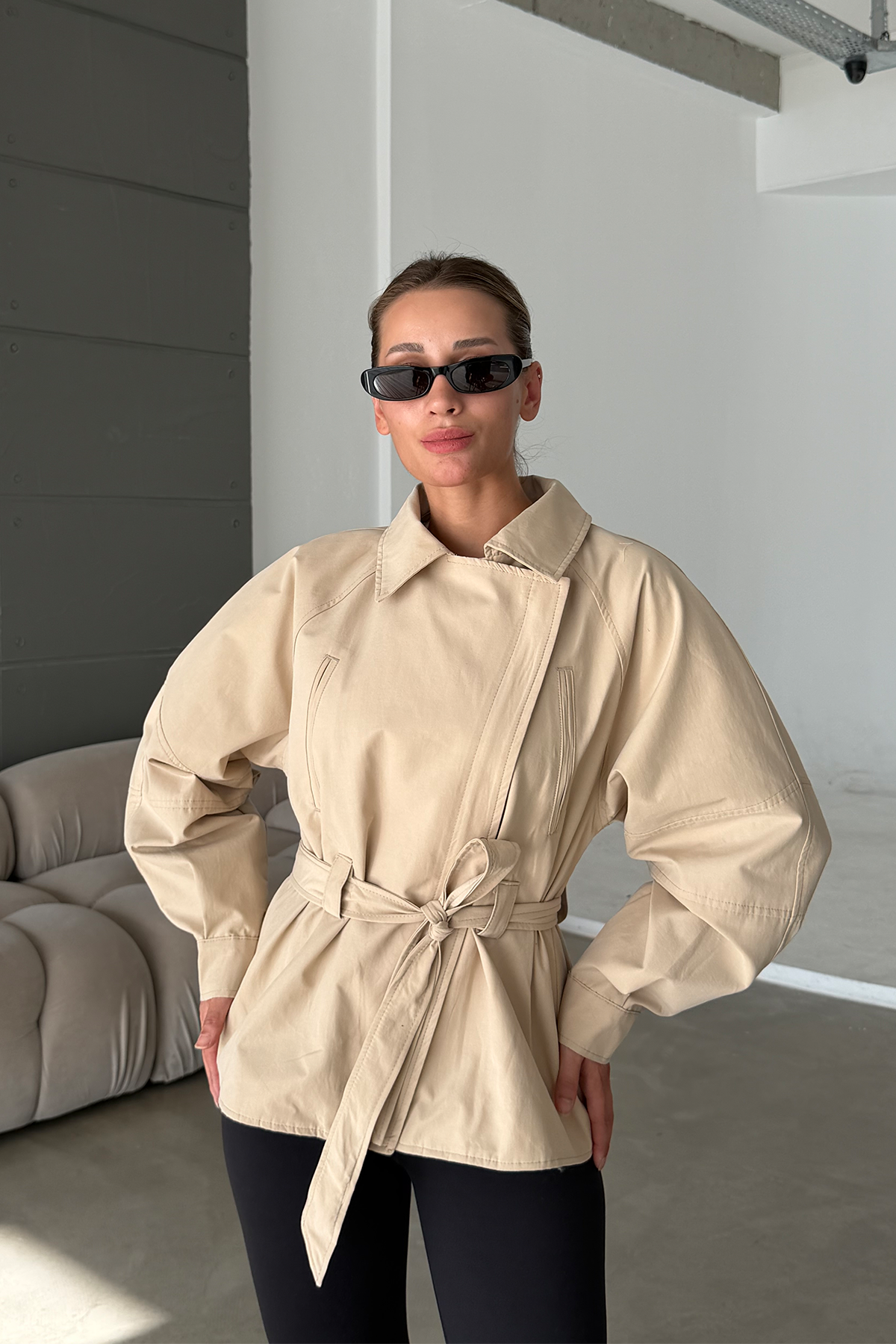 Elodie Bej Kuşaklı Trençkot