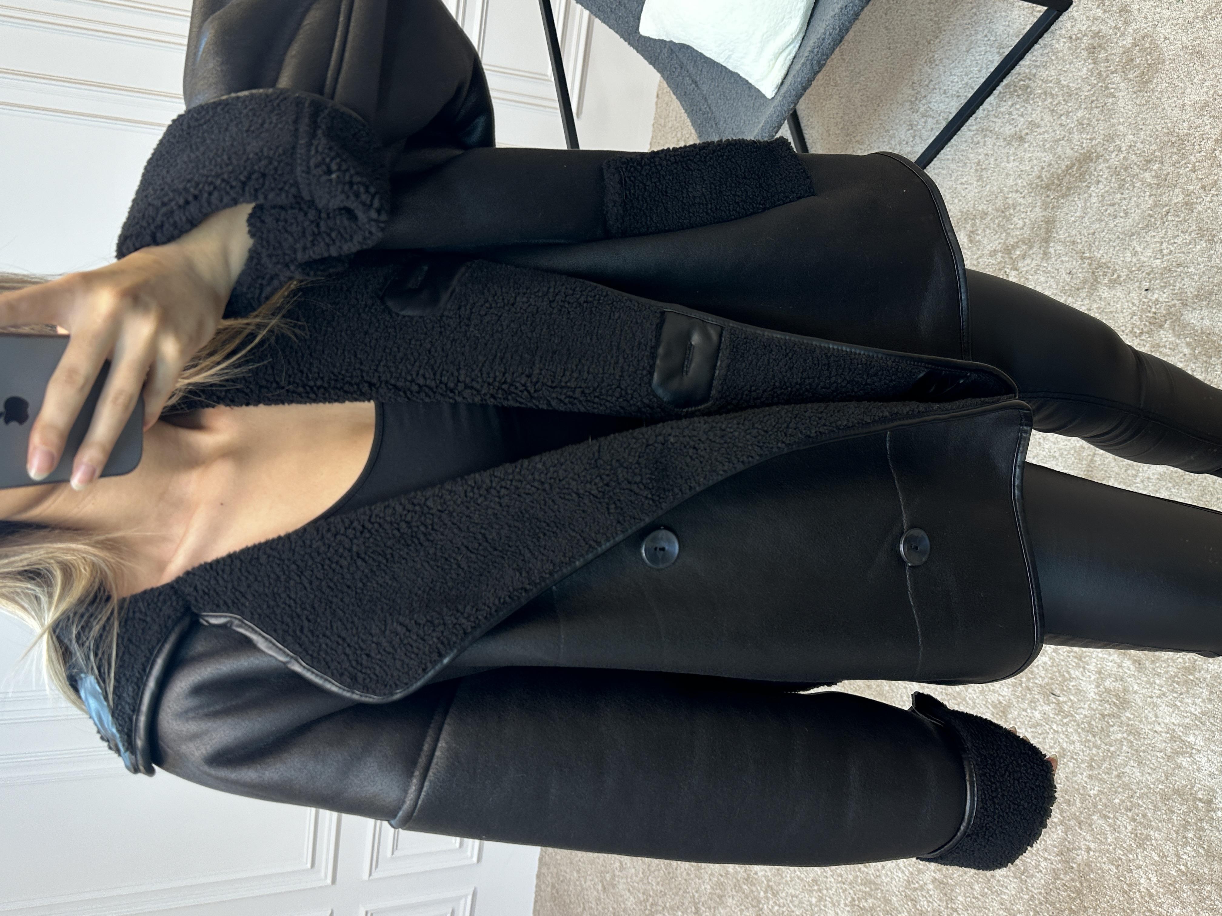 Else Siyah Dokulu Süet İçi Peluşlu Oversize ZR Model Mont