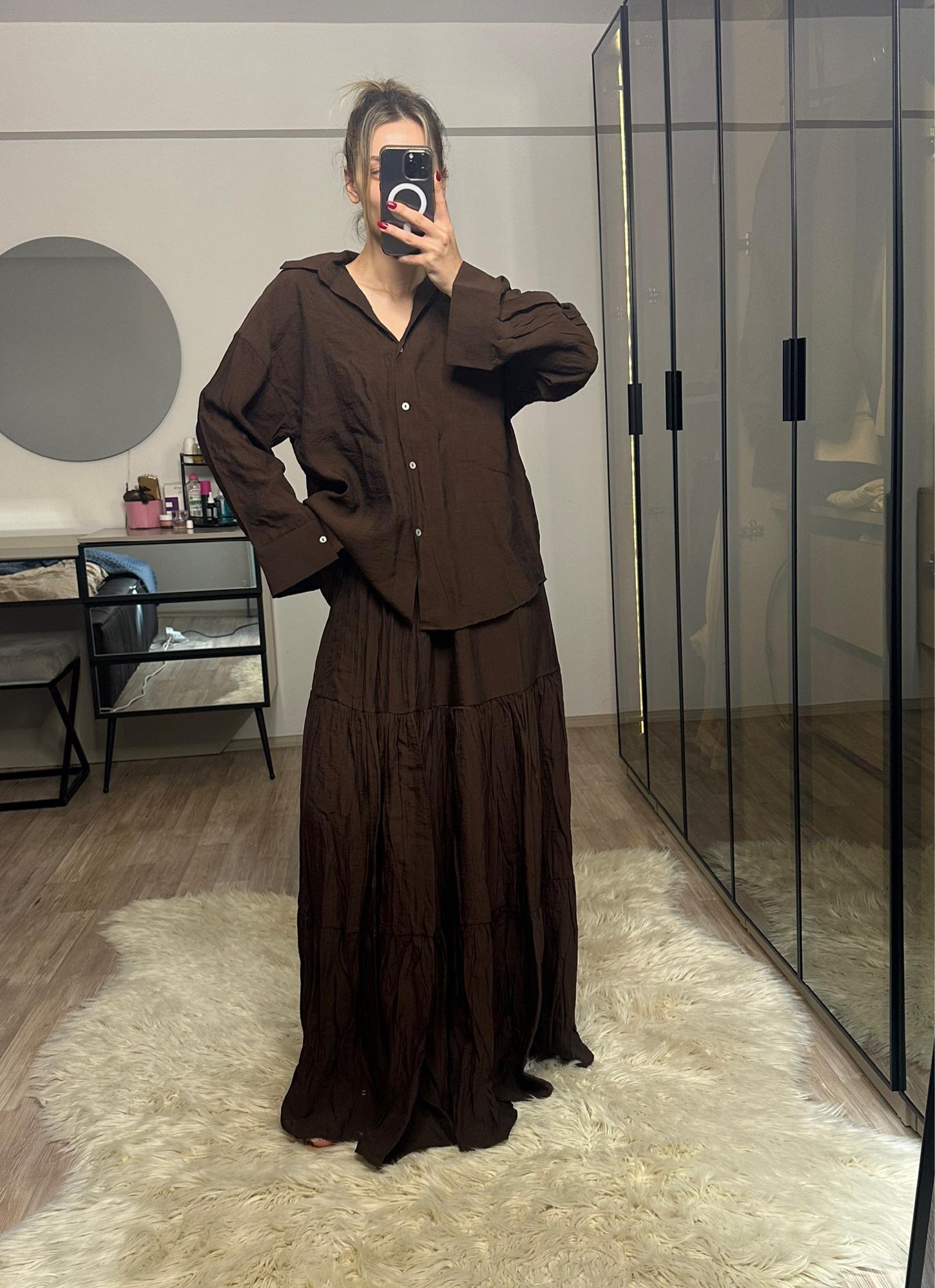 Emma Acı Kahve Gömlek Etek Takım