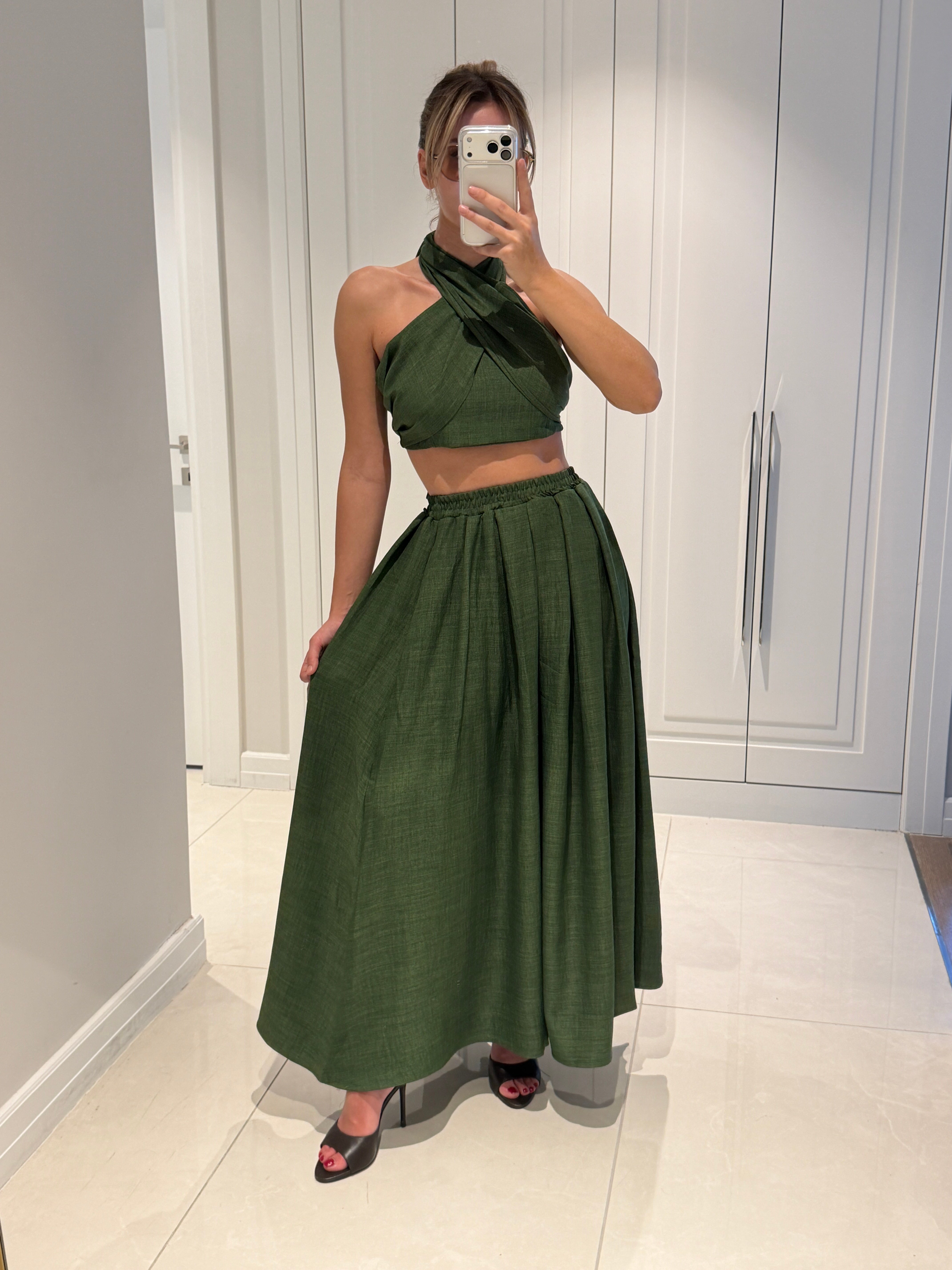 Kahlan Haki Etekli Crop Takım