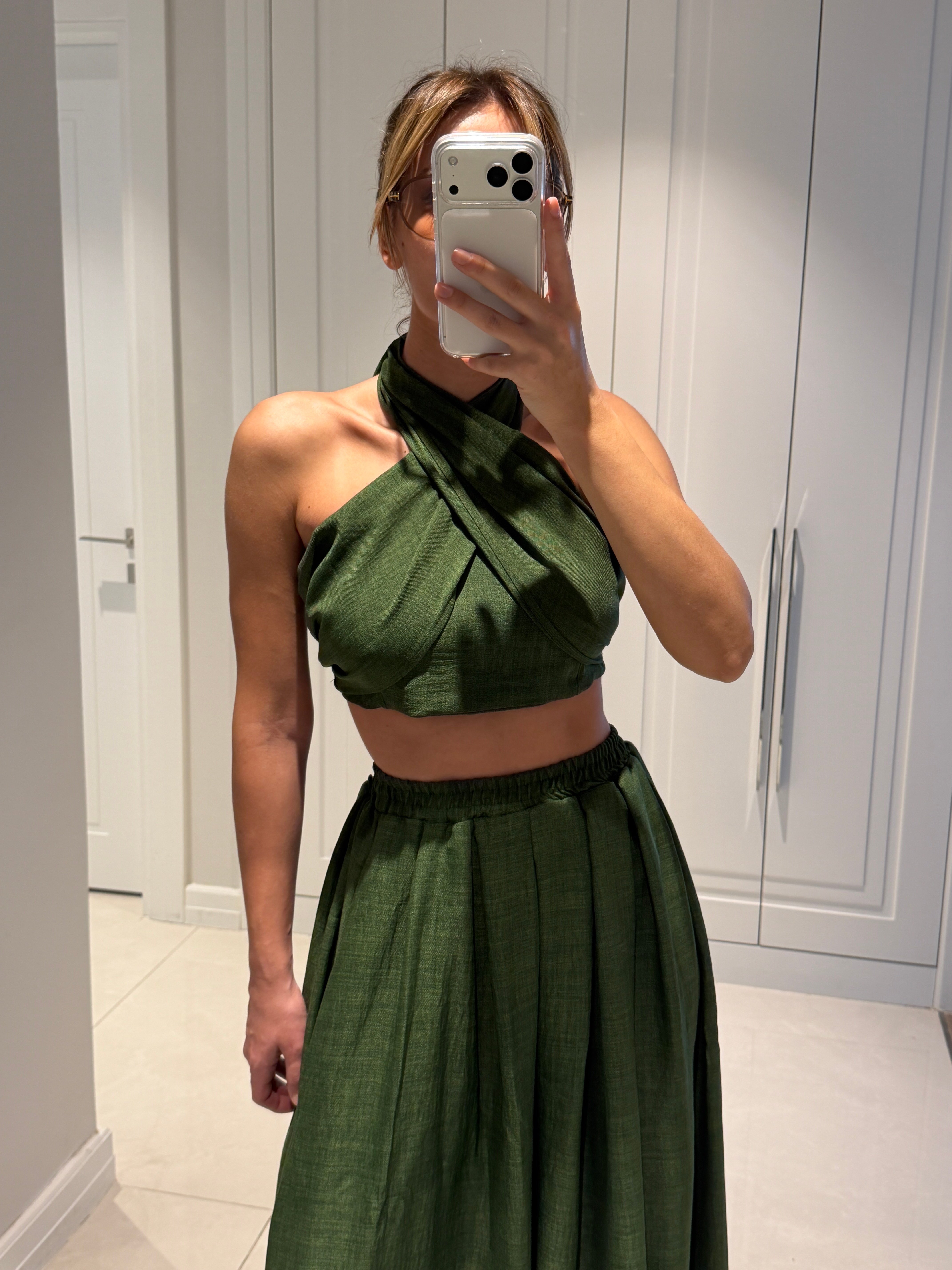 Kahlan Haki Etekli Crop Takım