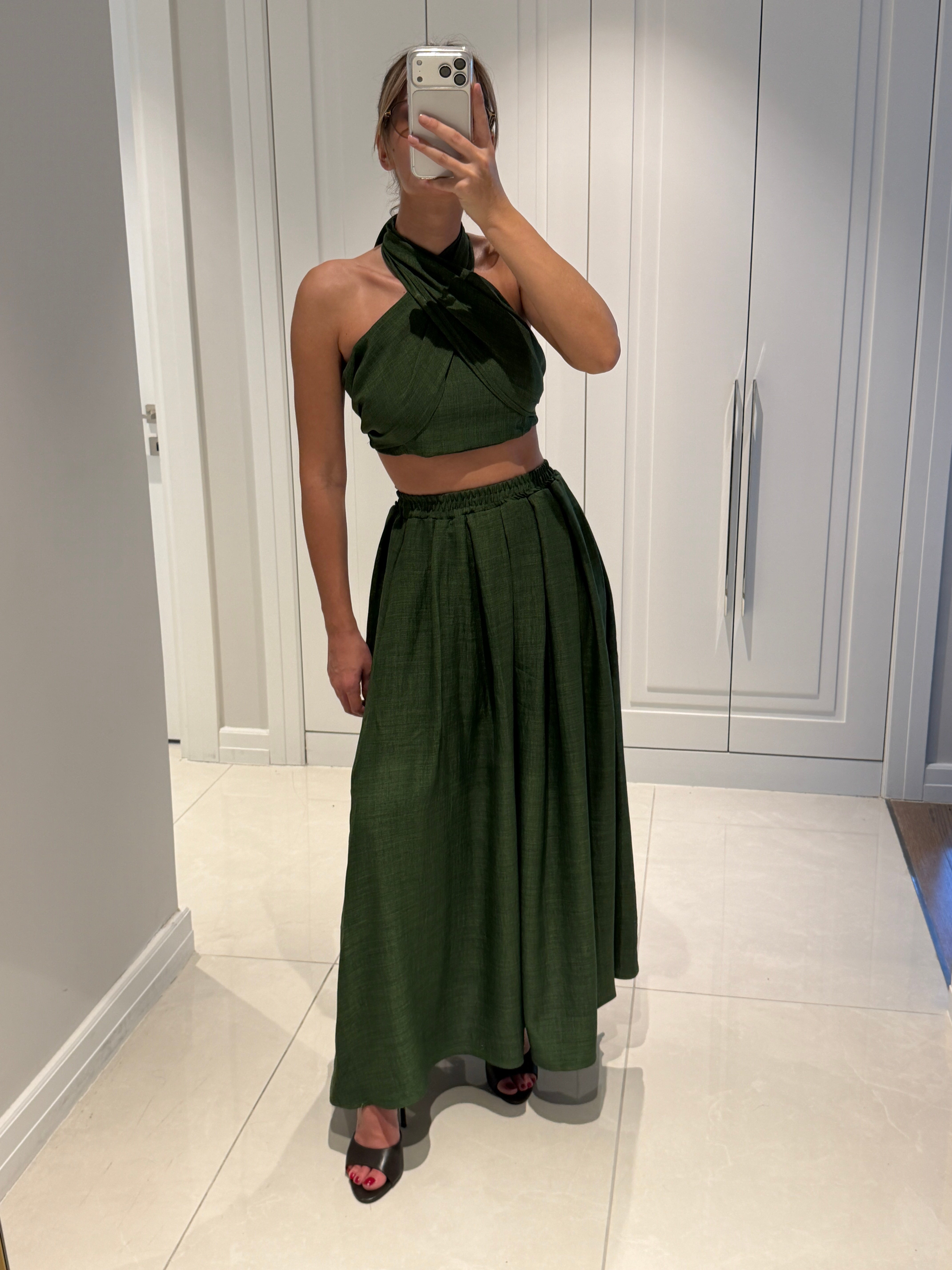 Kahlan Haki Etekli Crop Takım