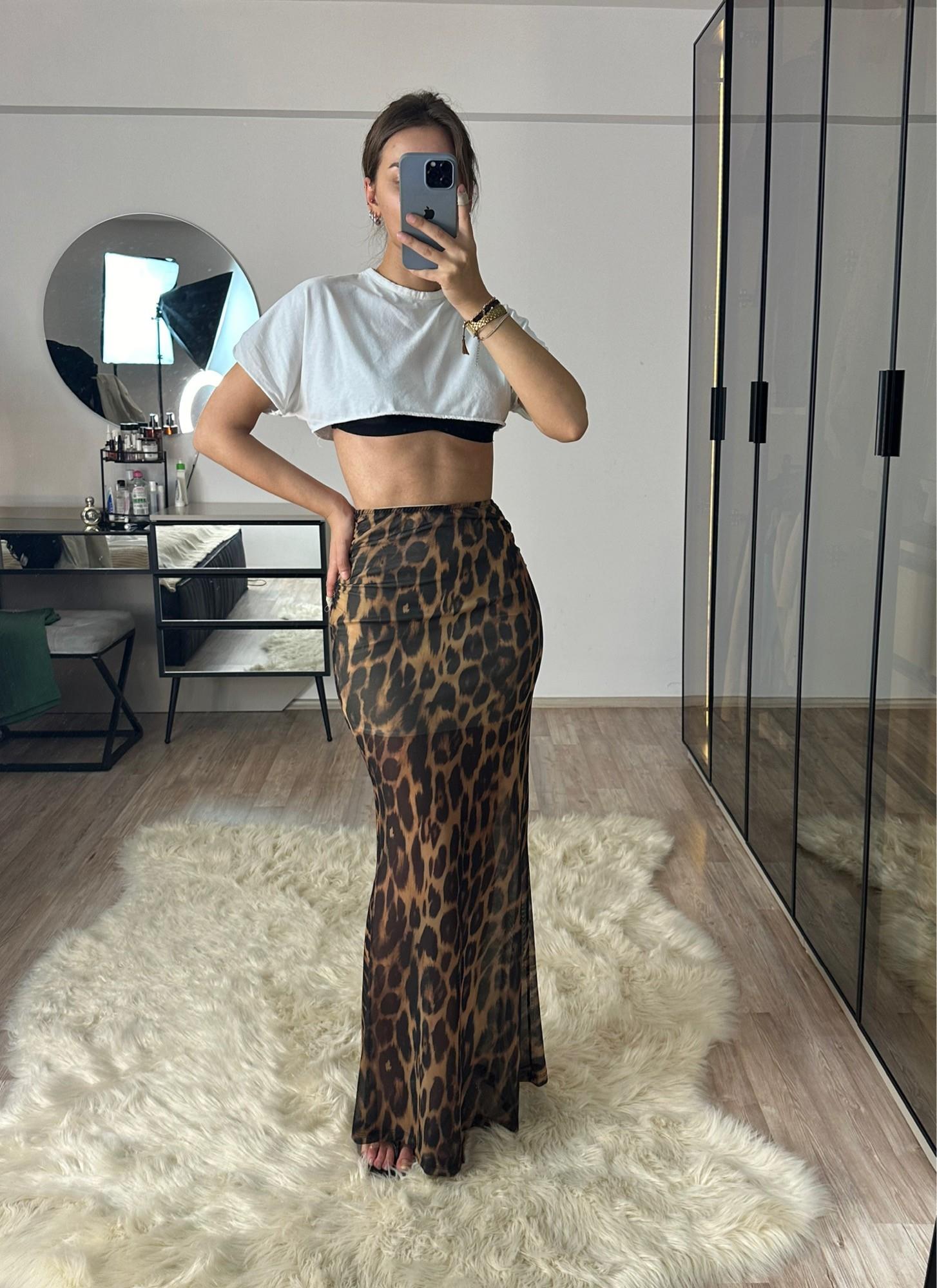 Leo Leopar Astarlı Tül Balık Etek