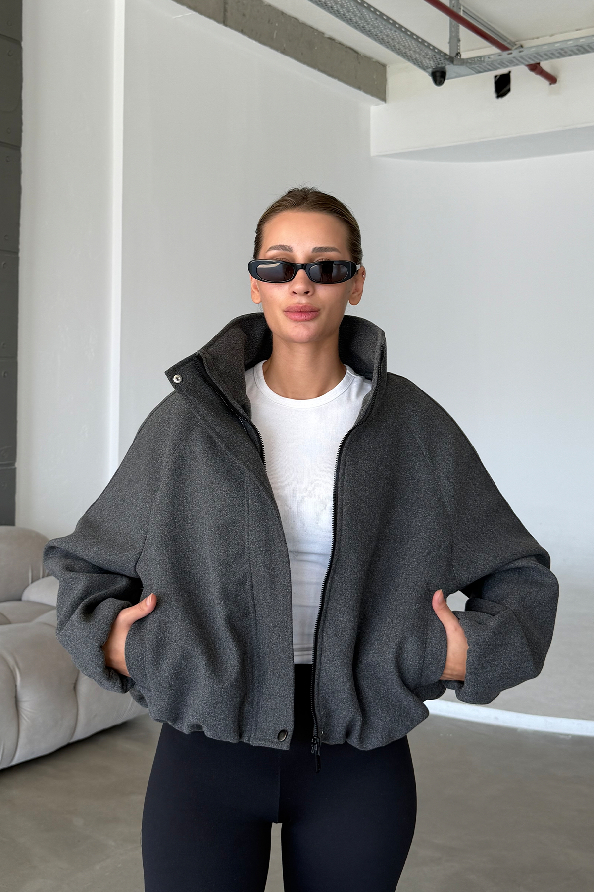 Lucie Antrasit Dik Yaka Oversize Kaşe Kaban
