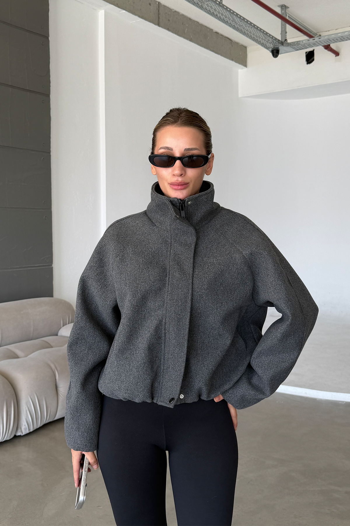 Lucie Antrasit Dik Yaka Oversize Kaşe Kaban