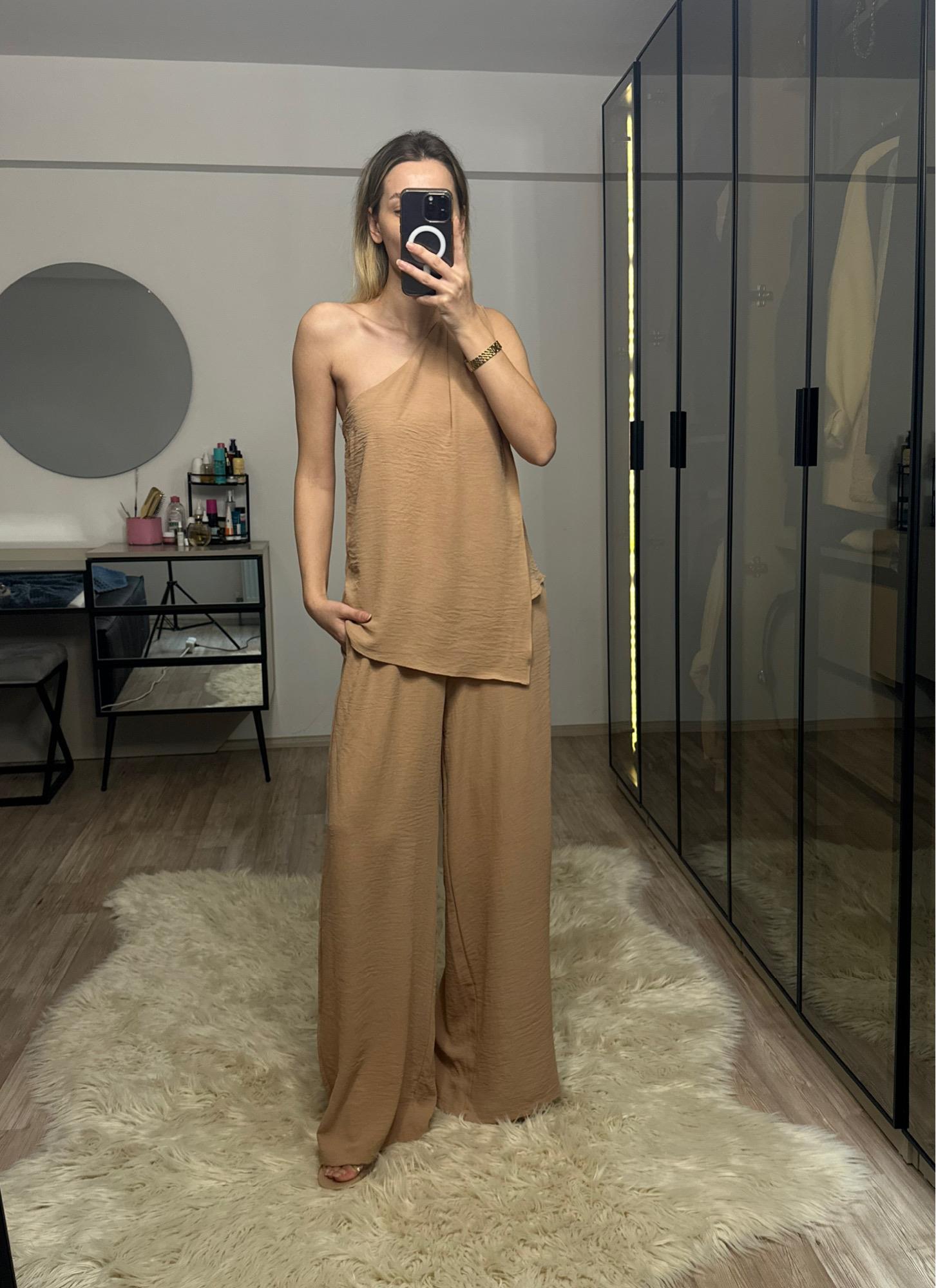 Monica Vizon Tek Omuz Bluz Pantolon Takım